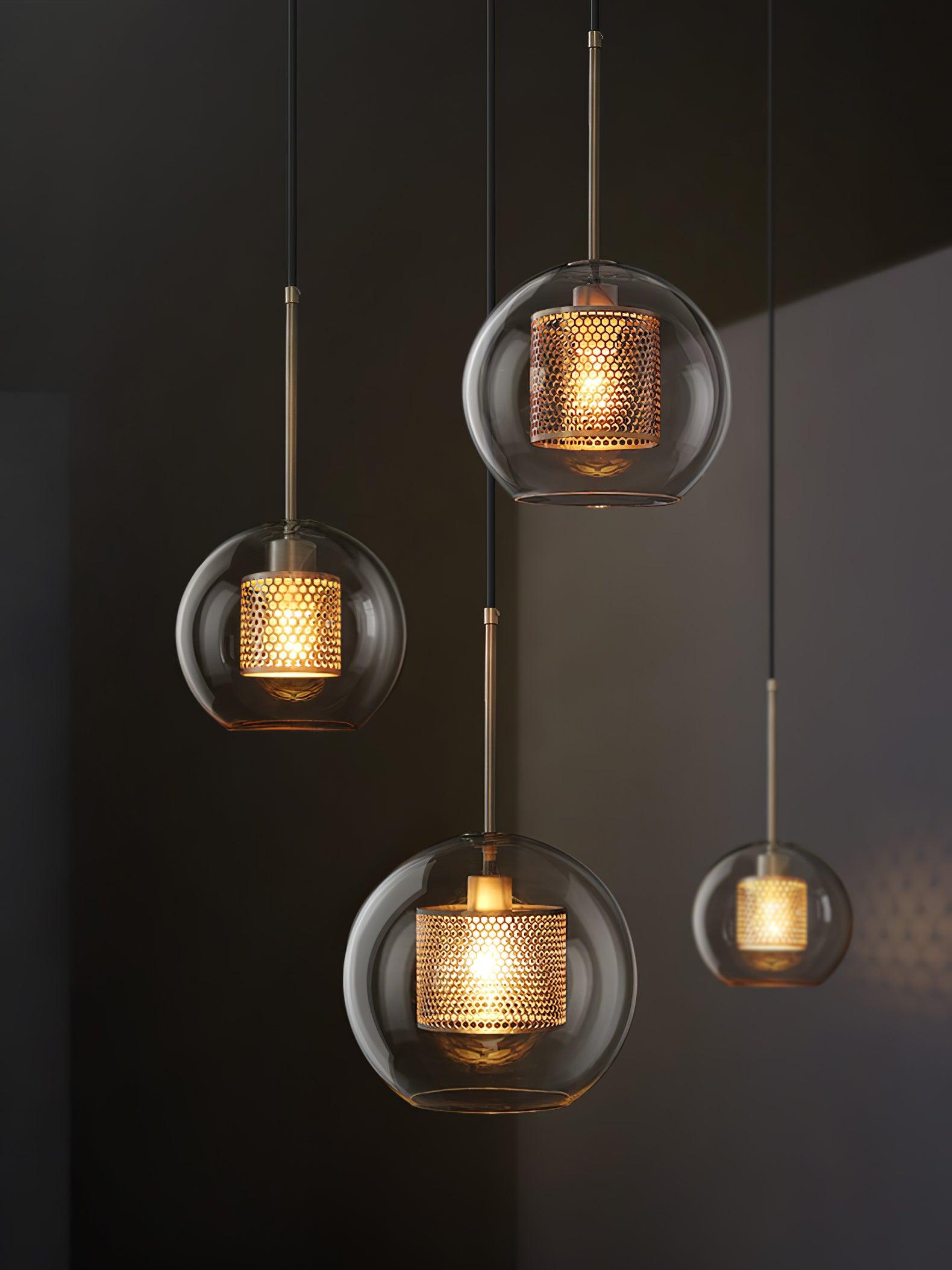 Lustra Pendant Lamp Glass Gold Mesh for Dining Room - Letslighting
