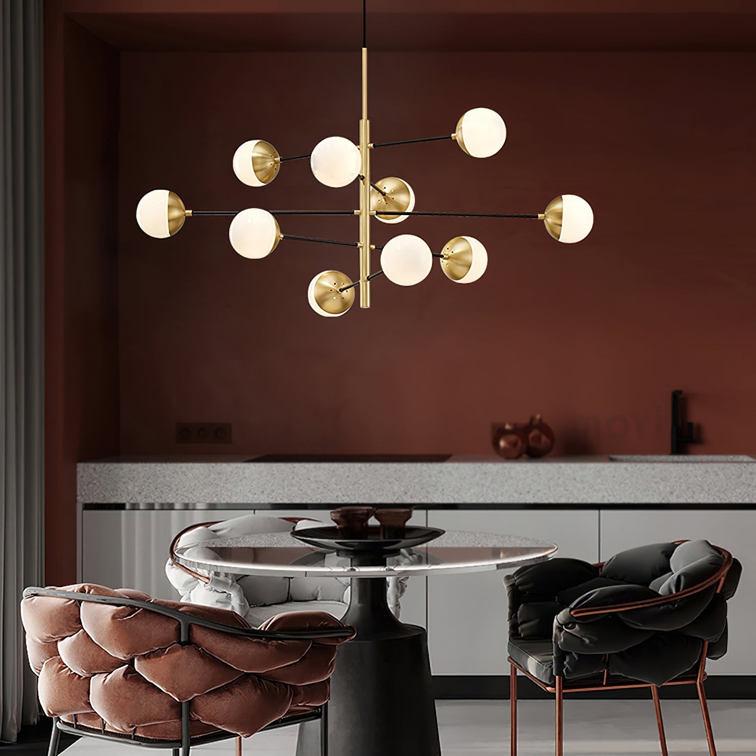 Ultra Modern Minimalist Brass Glass Chandelier - Letslighting