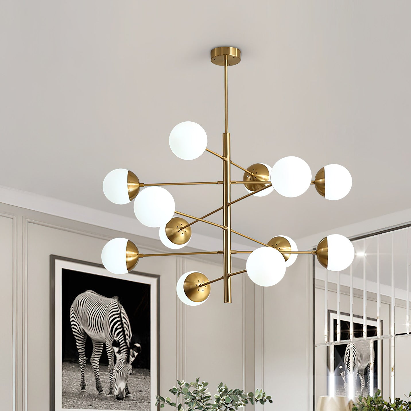 Ultra Modern Minimalist Brass Glass Chandelier - Letslighting