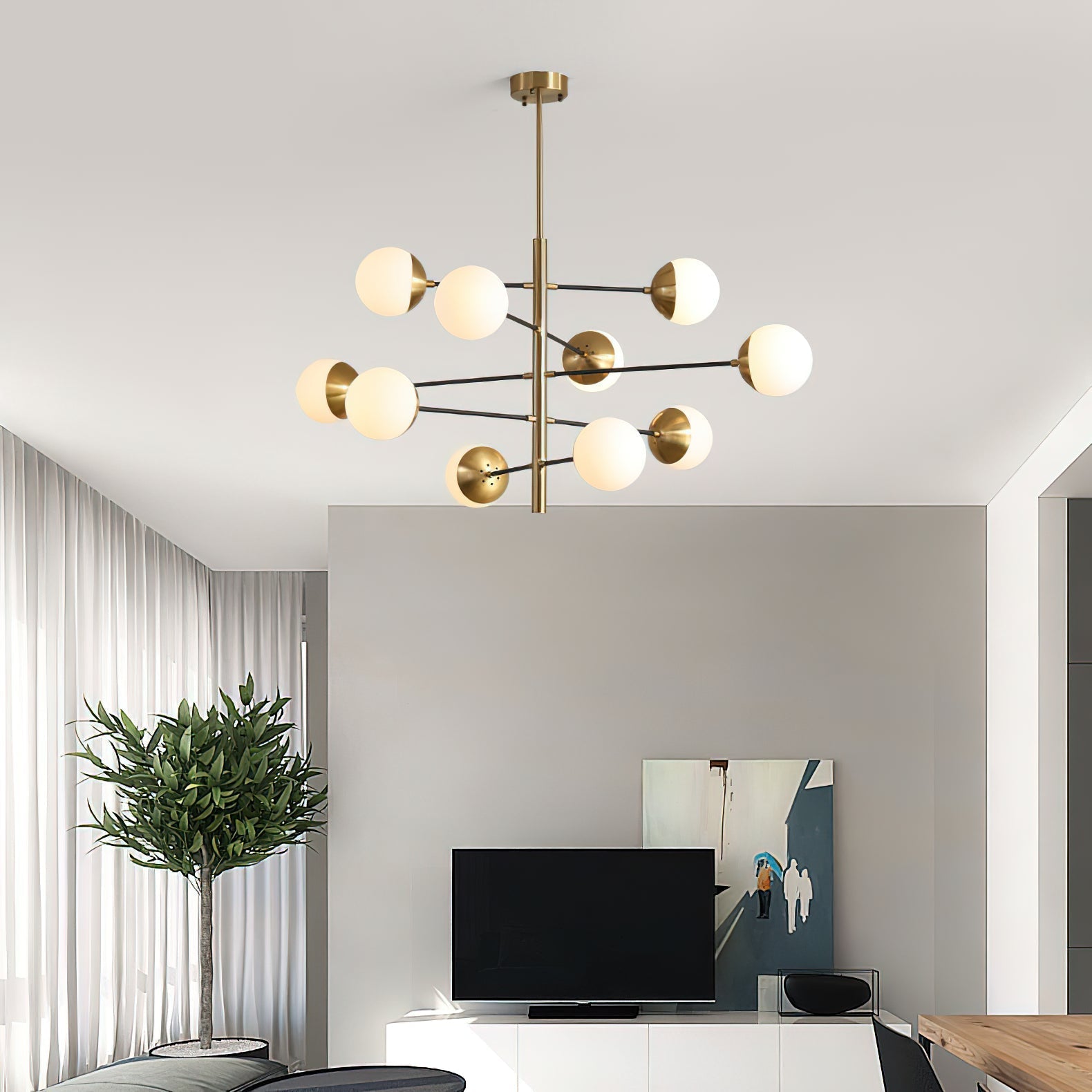 Ultra Modern Minimalist Brass Glass Chandelier - Letslighting
