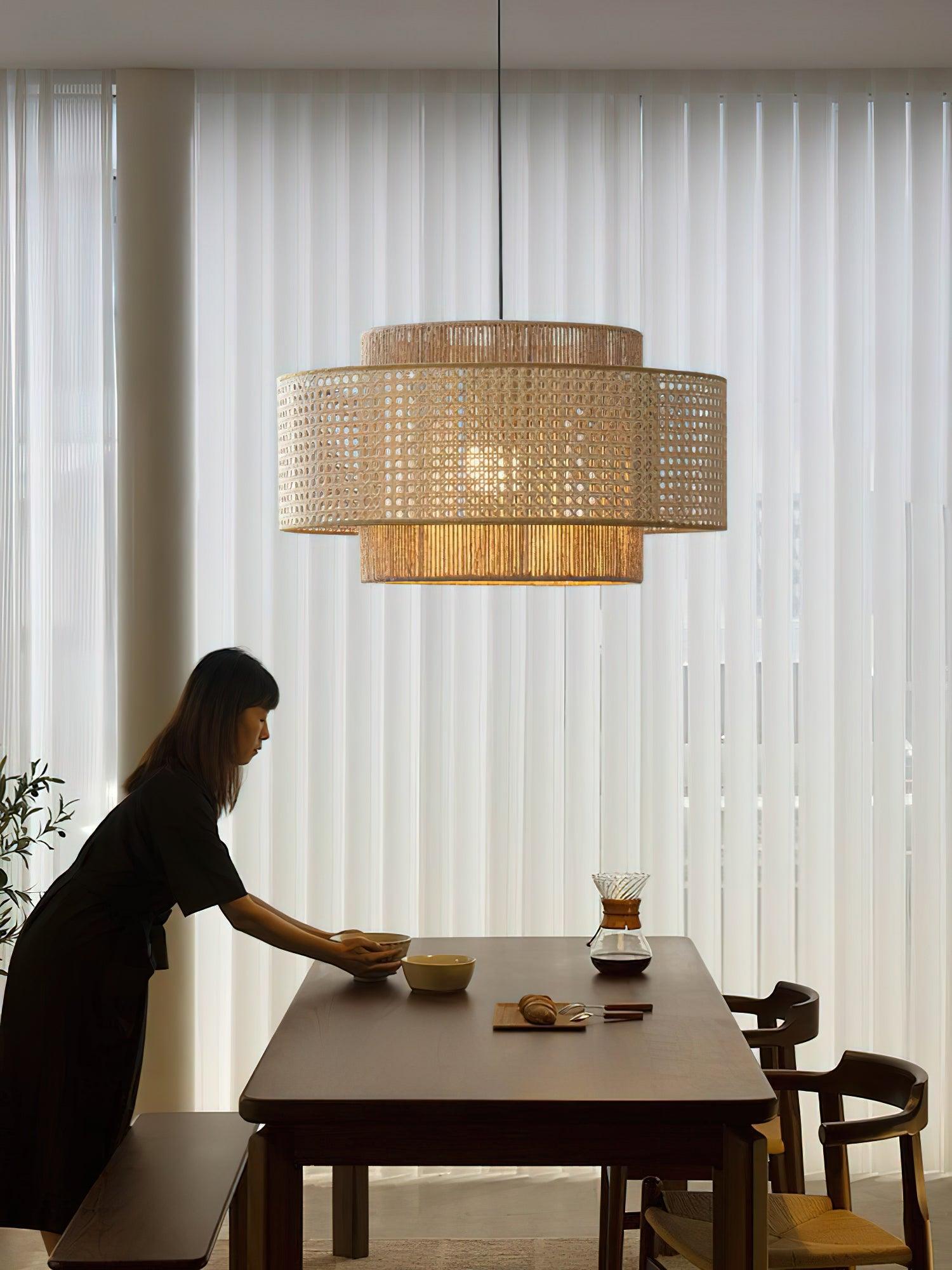 Ulshayra Concentric Rattan Pendant Light - Letslighting