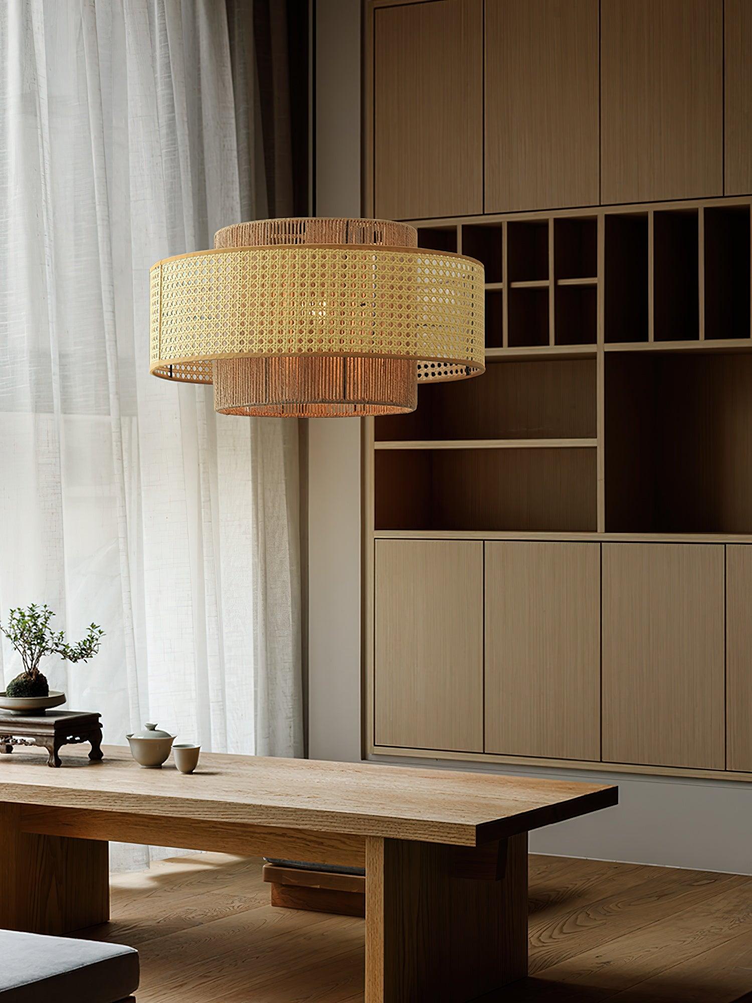 Ulshayra Concentric Rattan Pendant Light - Letslighting