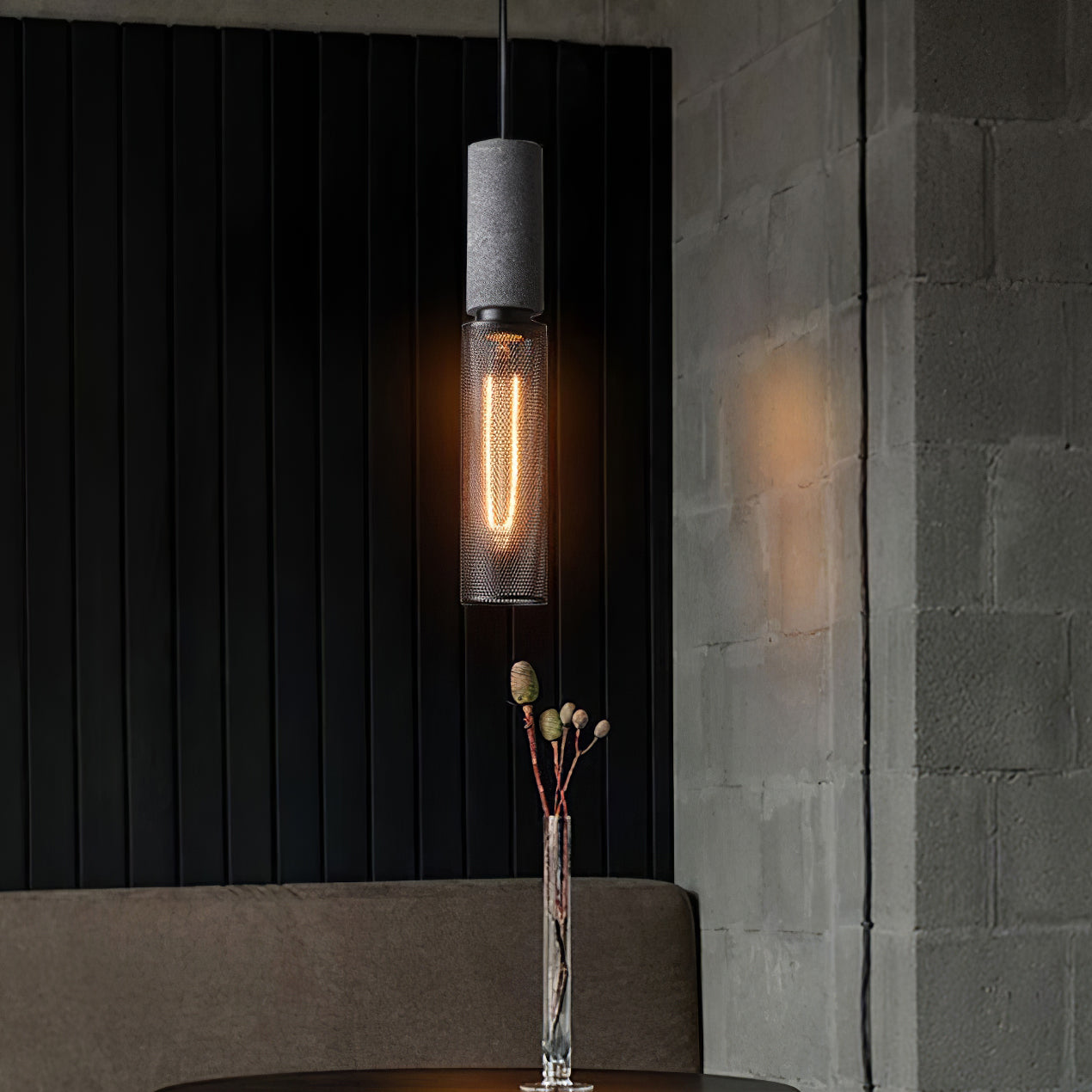 Arisha Industrial Cylindrical Pendant Light, Cement Wabi-Sabi - Letslighting