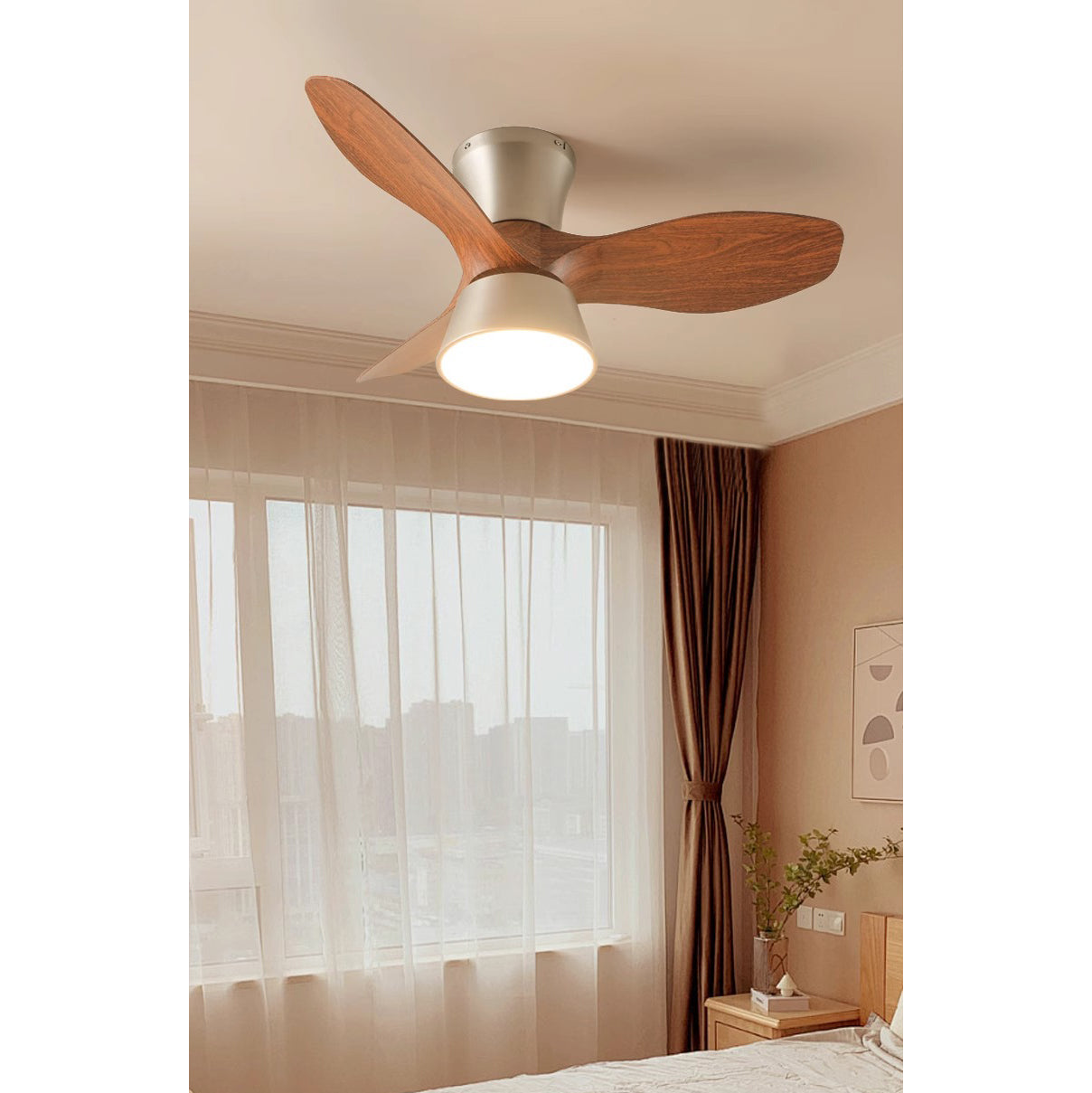 Zanorir Modern Minimalist Natural Wooden Acrylic Ceiling Fan Light - Letslighting