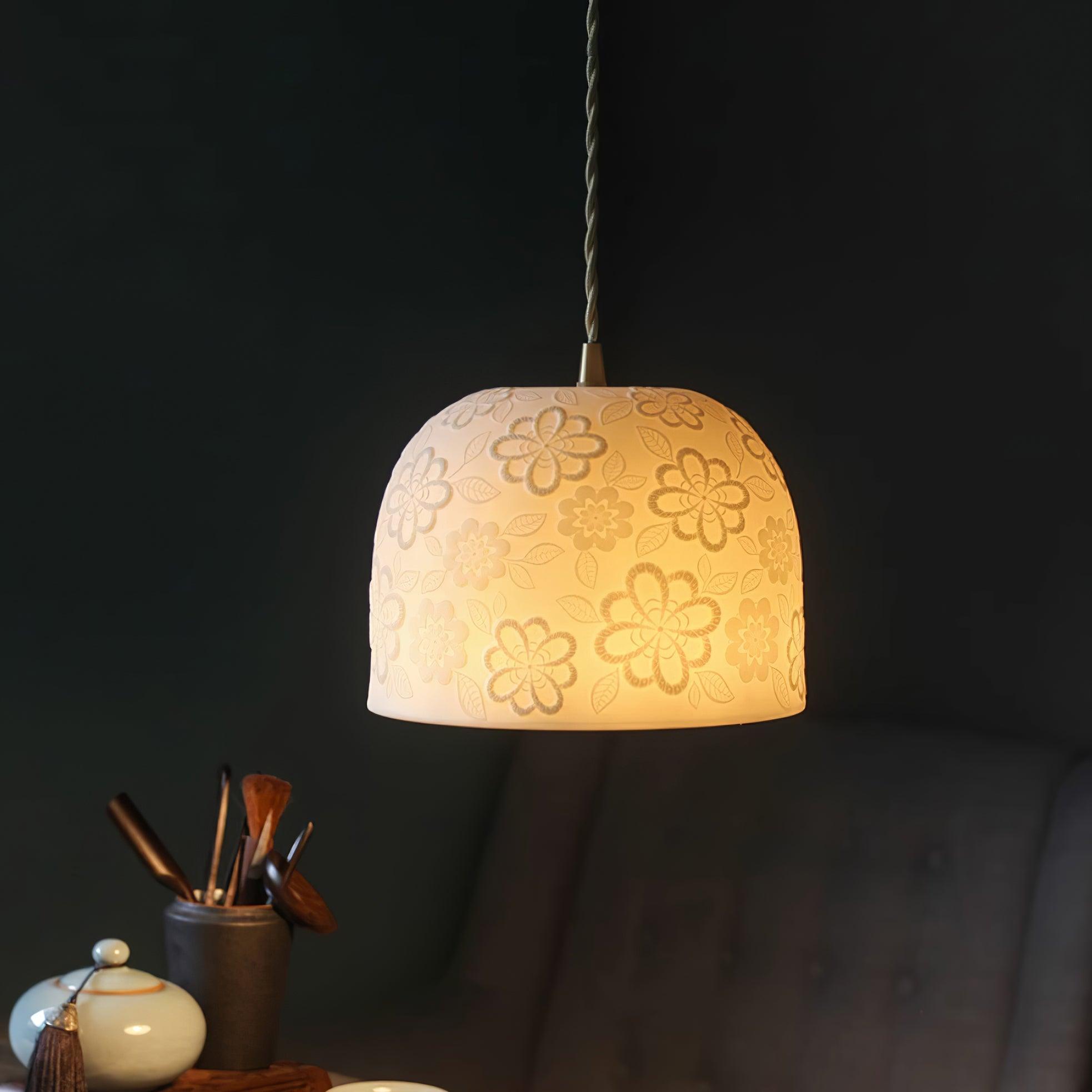 Corals Pendant Lamp Floral-Embossed Ceramic - Letslighting