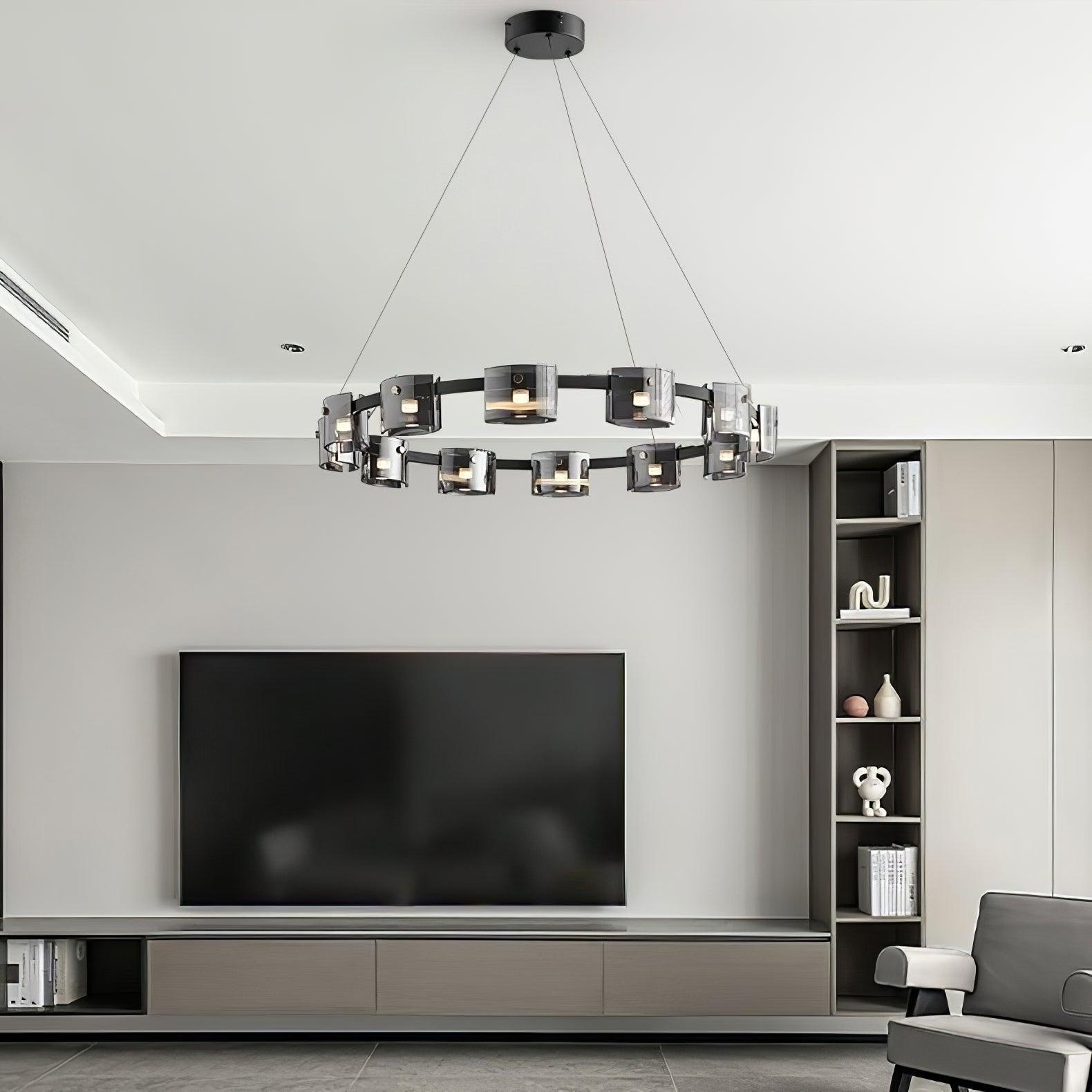 Lustra Chandelier Circular Glass Iron Arms - Letslighting