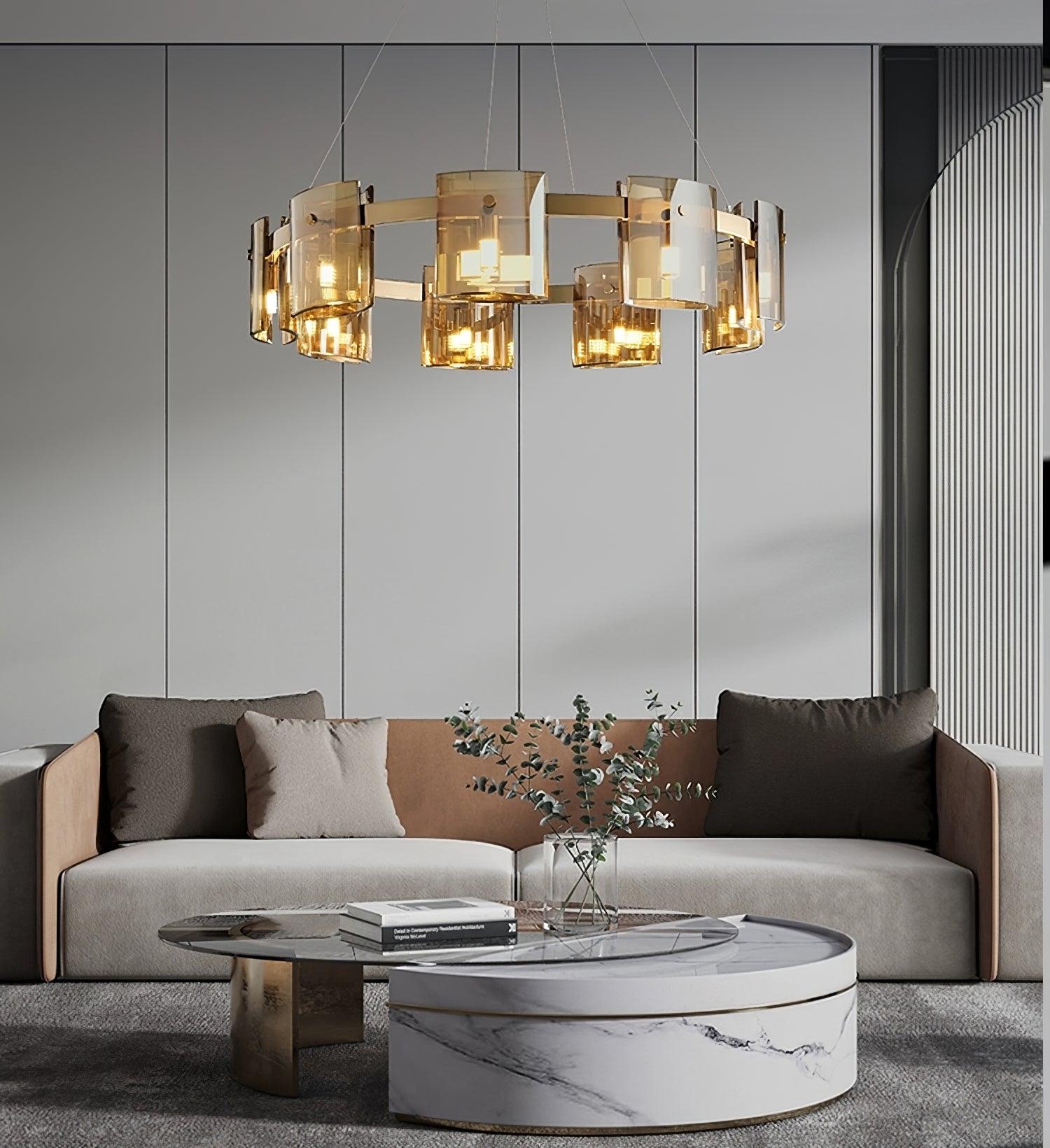 Lustra Chandelier Circular Glass Iron Arms - Letslighting