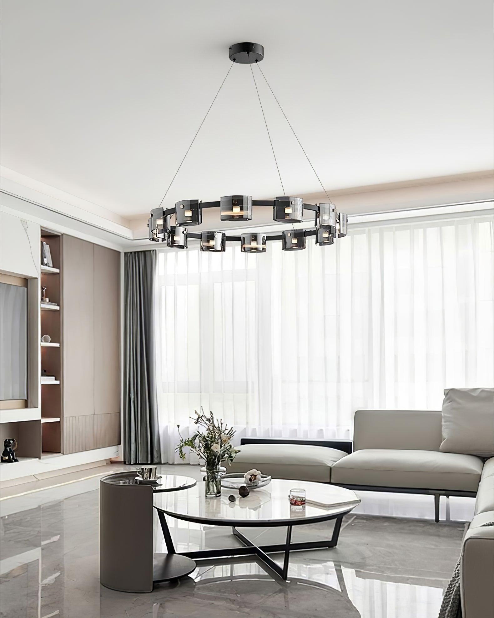 Lustra Chandelier Circular Glass Iron Arms - Letslighting