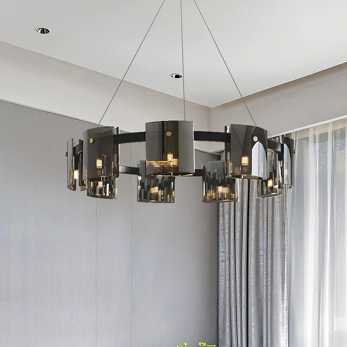 Lustra Chandelier Circular Glass Iron Arms - Letslighting
