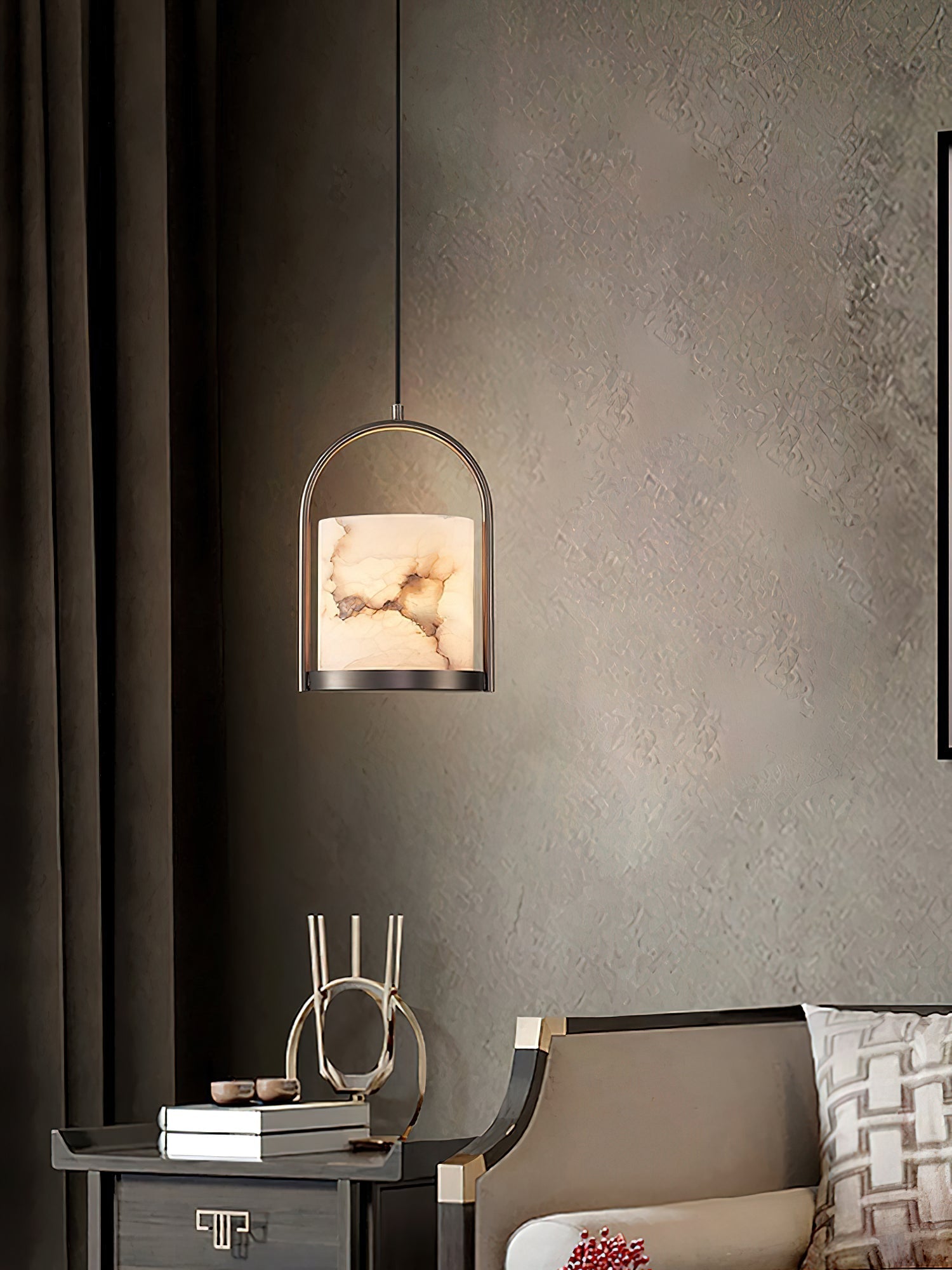 Jewel Modern Minimalist Brass Alabaster Pendant Light - Letslighting