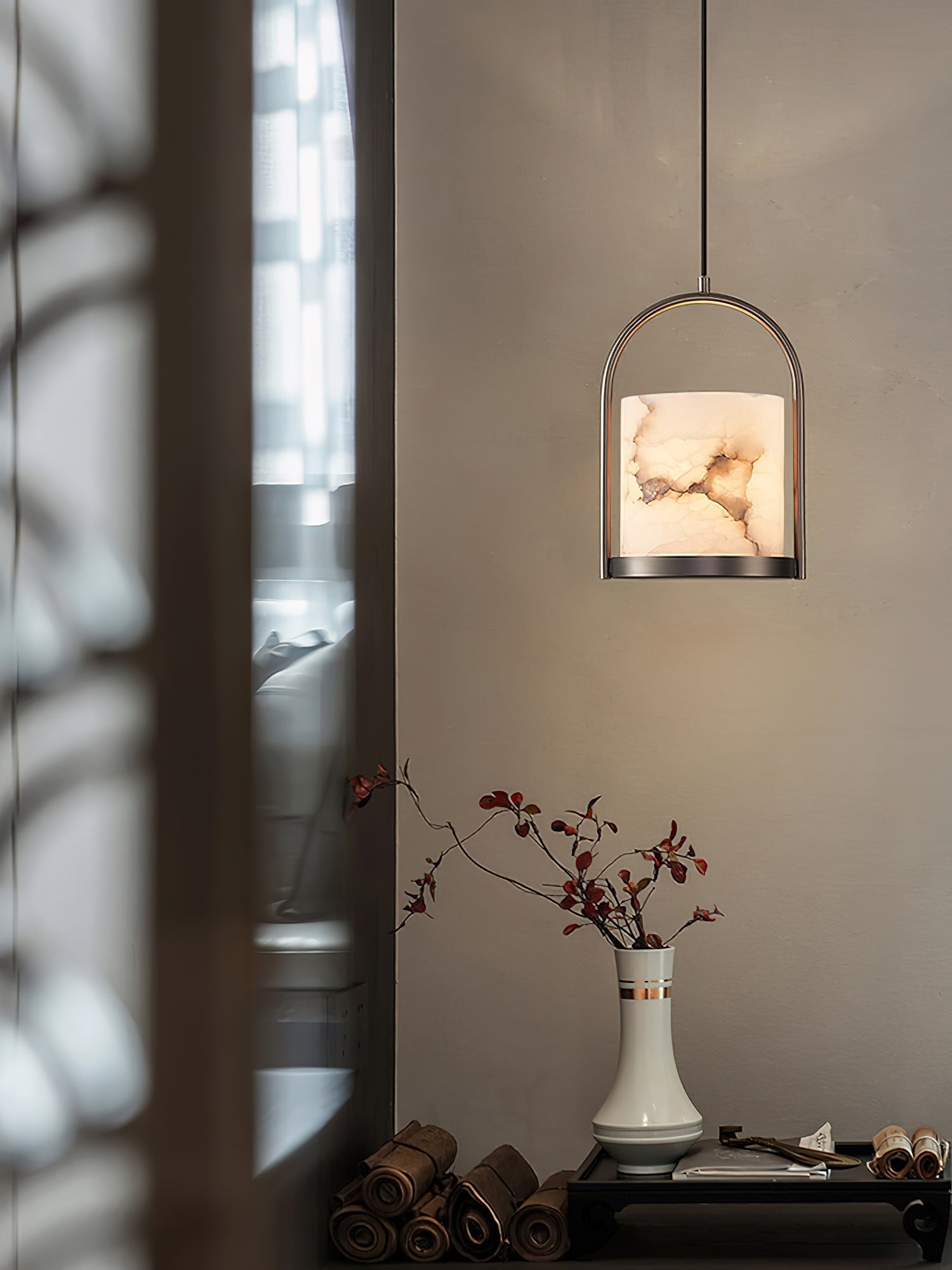 Jewel Modern Minimalist Brass Alabaster Pendant Light - Letslighting