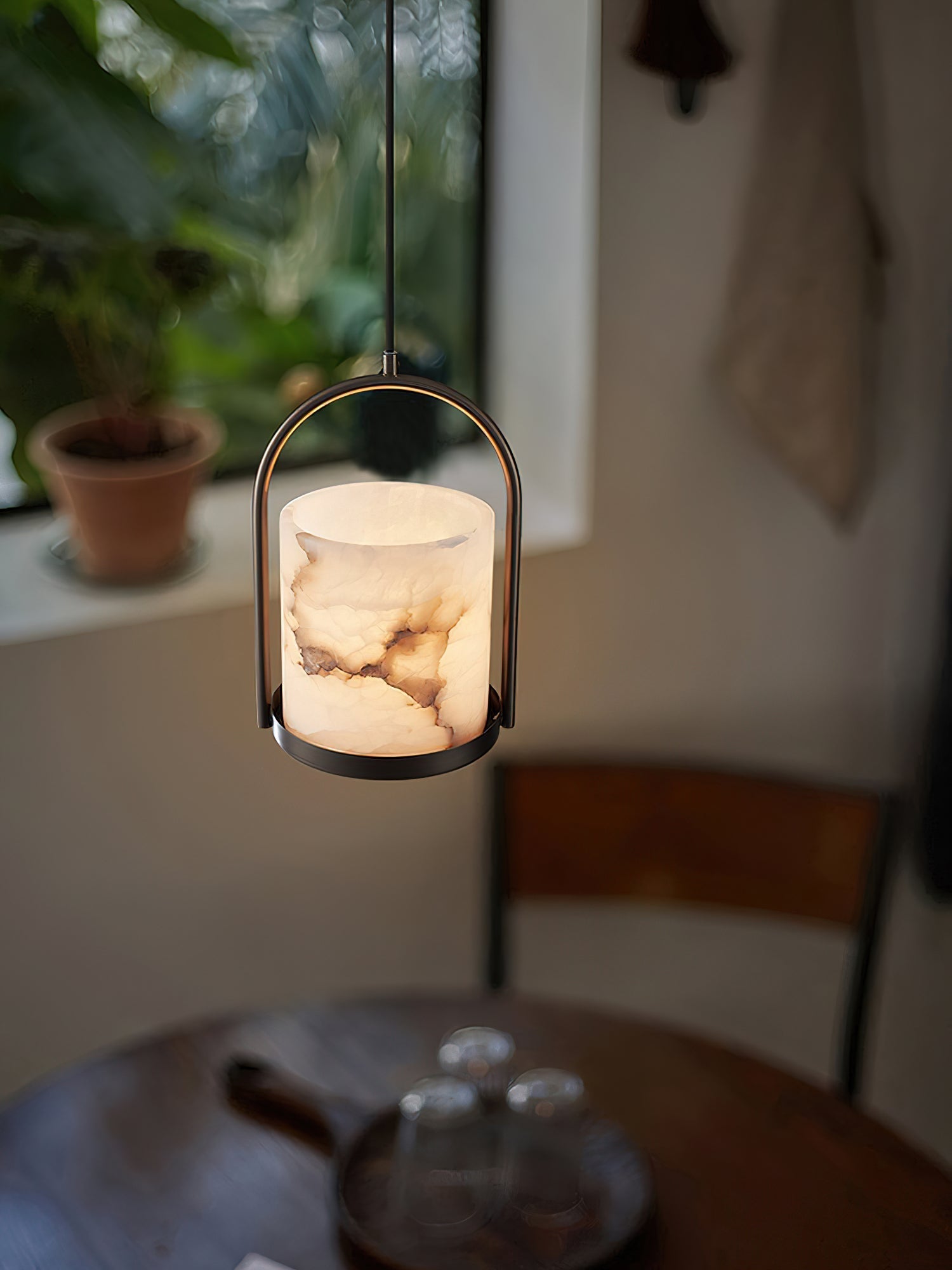 Jewel Modern Minimalist Brass Alabaster Pendant Light - Letslighting