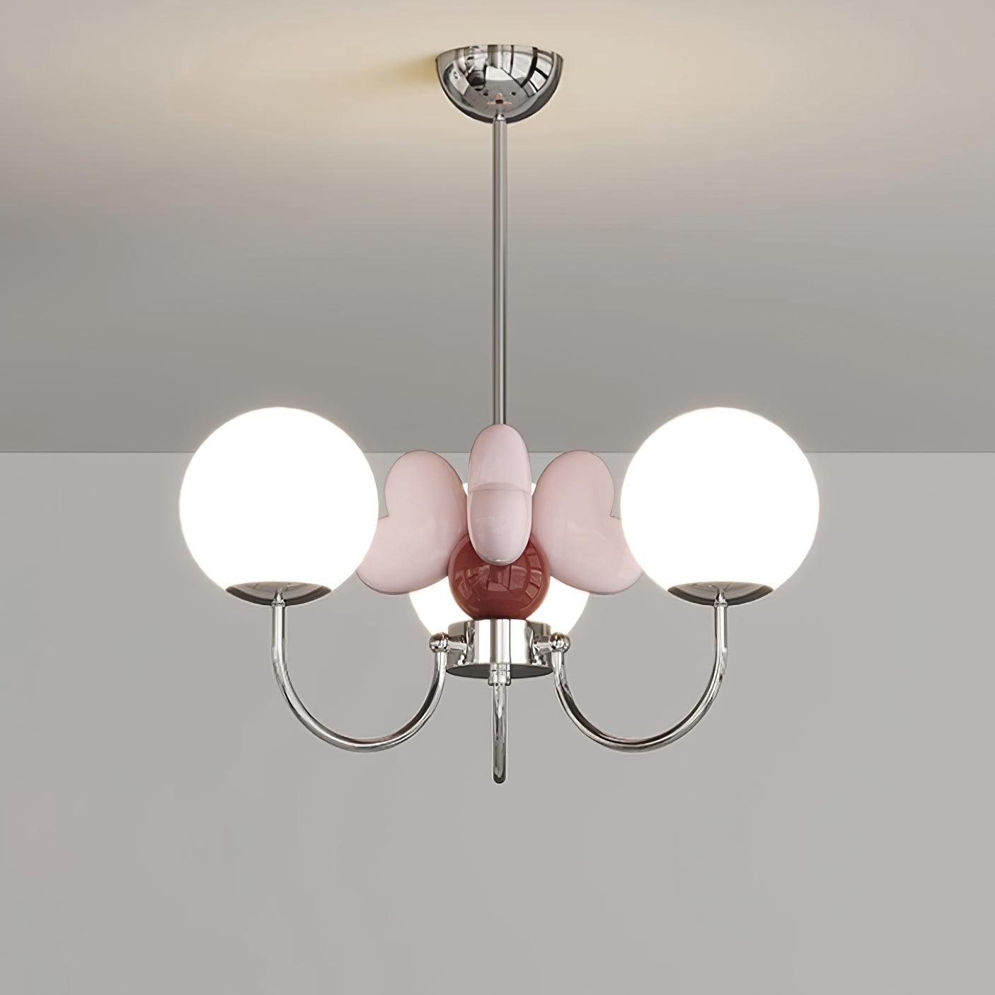 Nica Chandelier Pink Porcelain Petals Frosted Globes - Letslighting