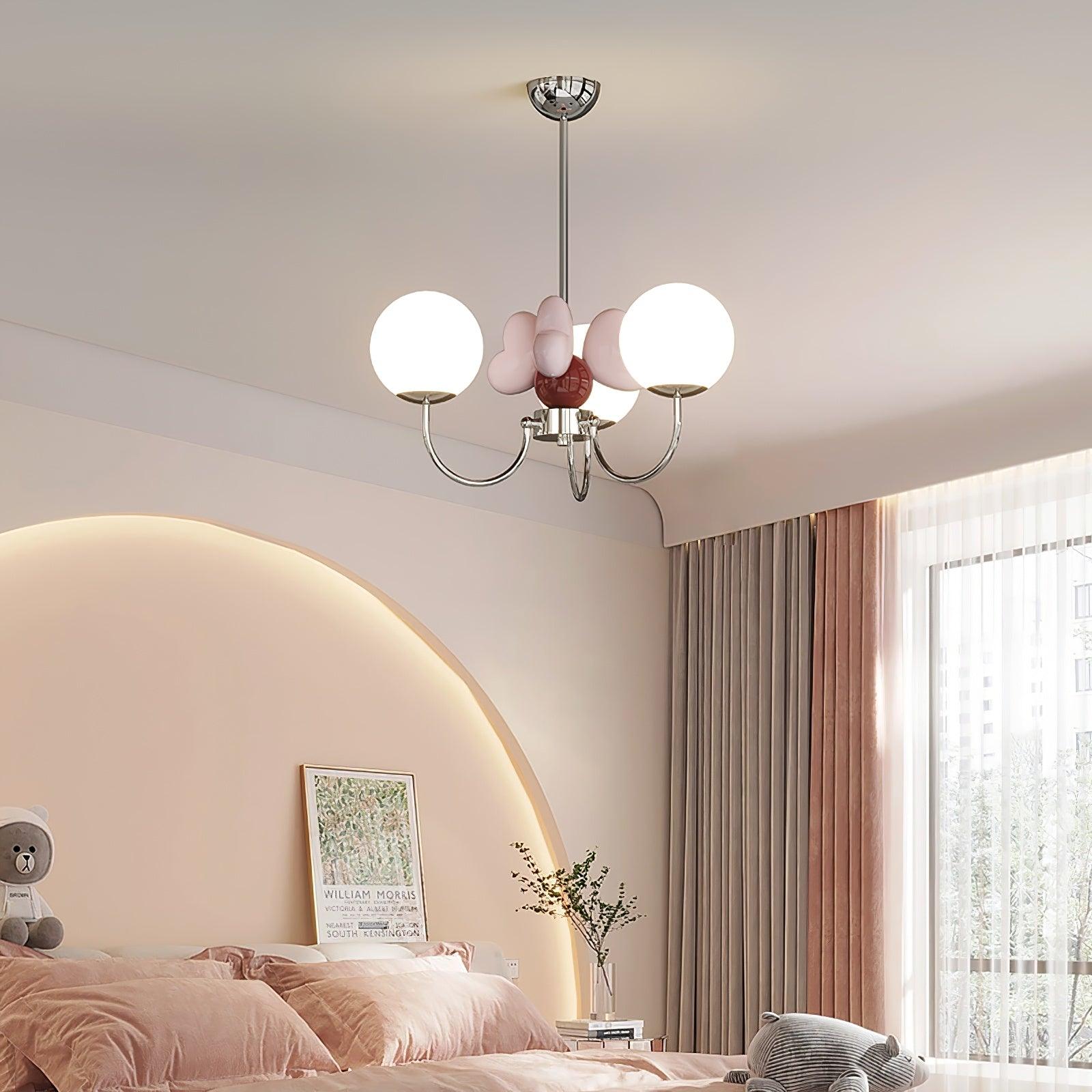 Nica Chandelier Pink Porcelain Petals Frosted Globes - Letslighting