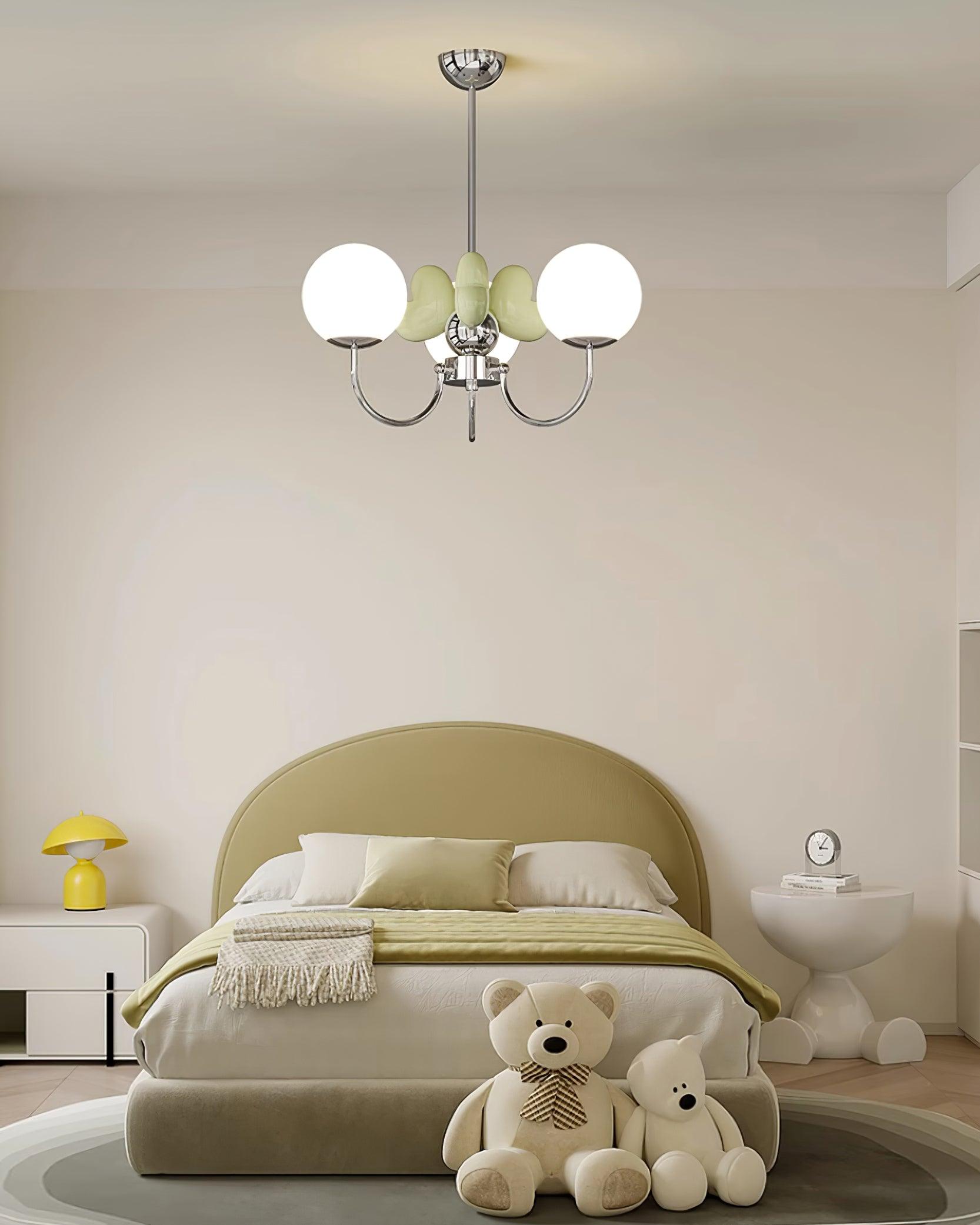 Nica Chandelier Pink Porcelain Petals Frosted Globes - Letslighting