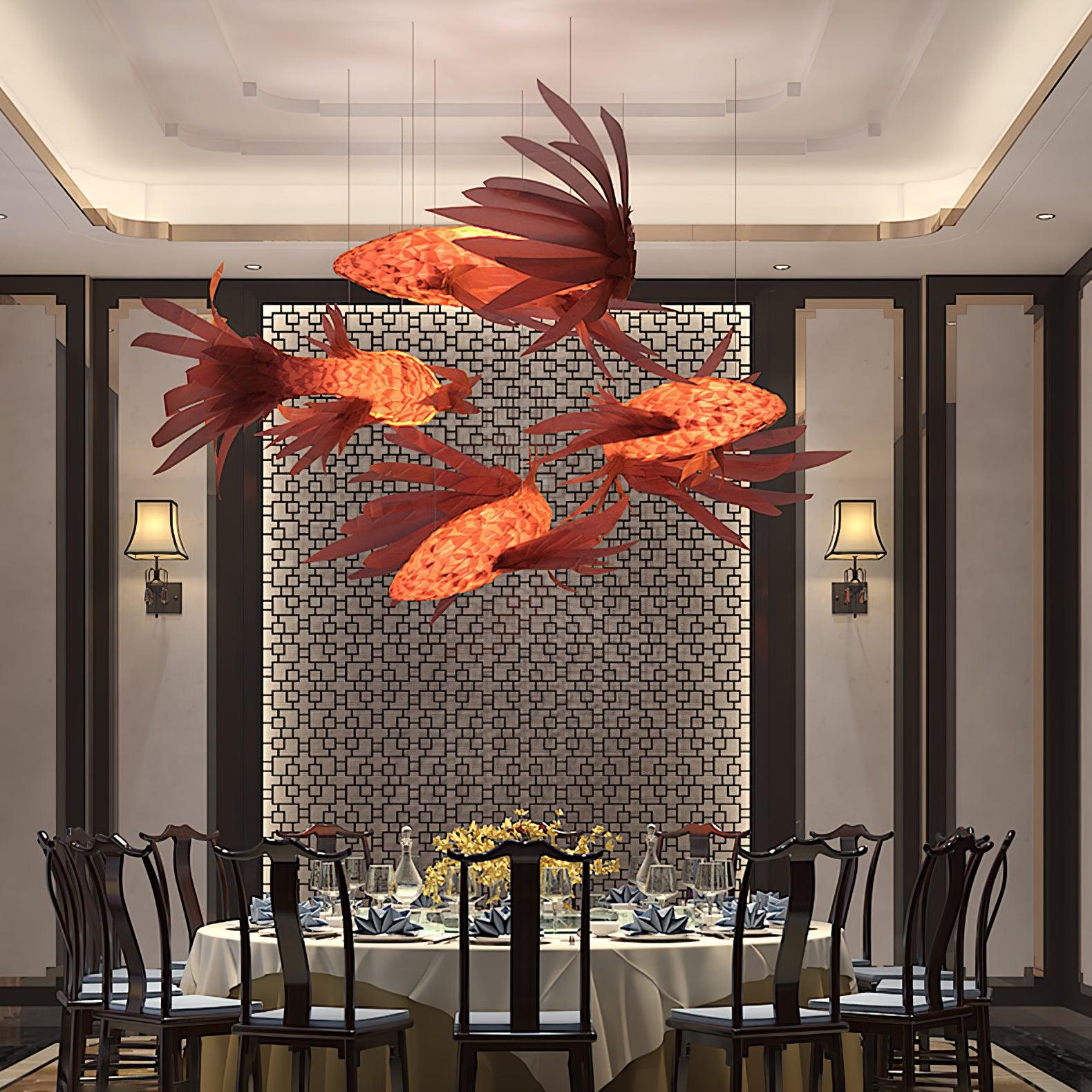 Vamararae Crimson Swirl Koi Pendant Light - Letslighting