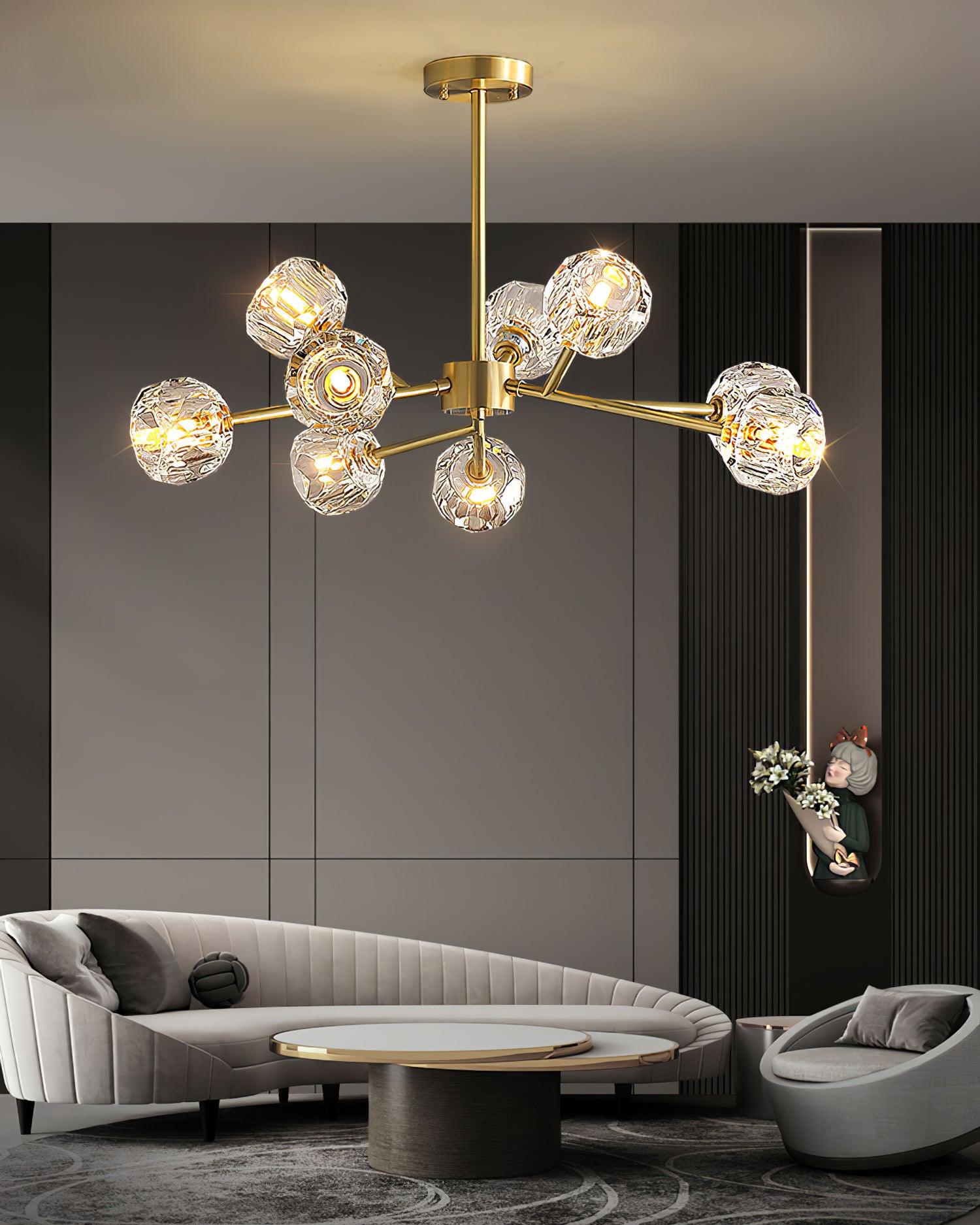 Crystal Ball Chandelier Brass Black Faceted - Letslighting