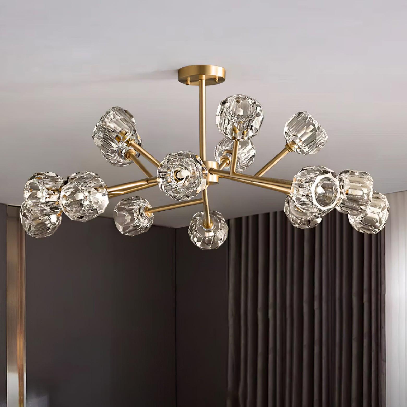Crystal Ball Chandelier Brass Black Faceted - Letslighting