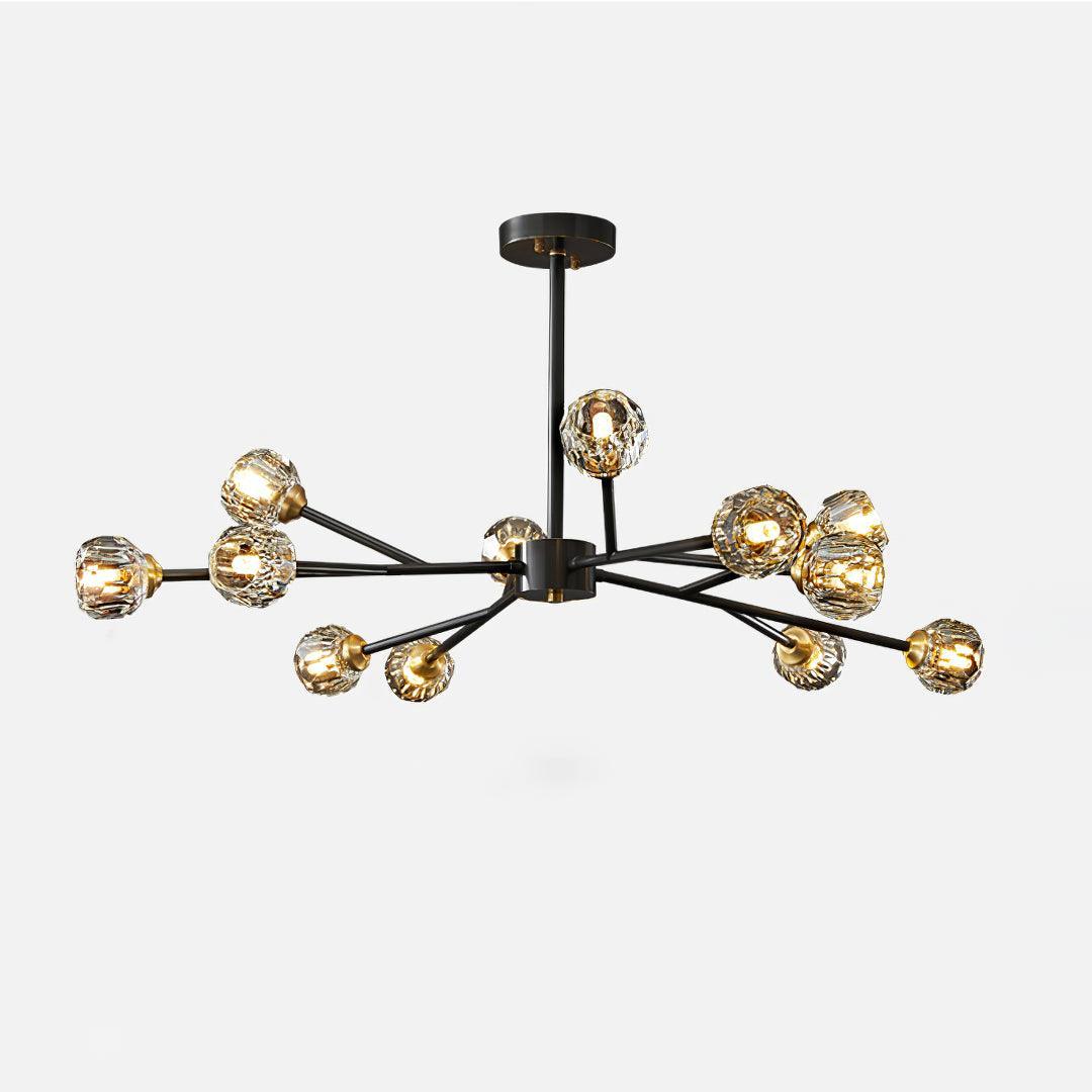 Crystal Ball Chandelier Brass Black Faceted - Letslighting