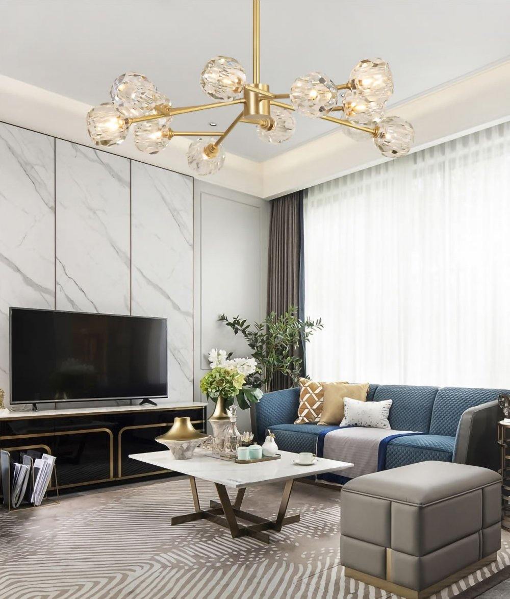 Lustra Pendant Lamp Crystal Ball Brass Cluster - Letslighting