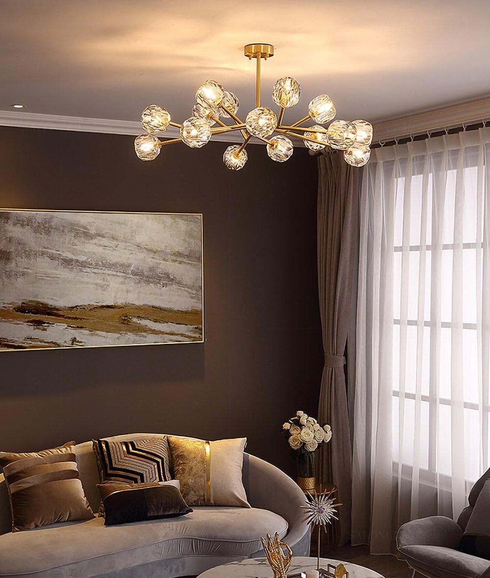 Lustra Pendant Lamp Crystal Ball Brass Cluster - Letslighting
