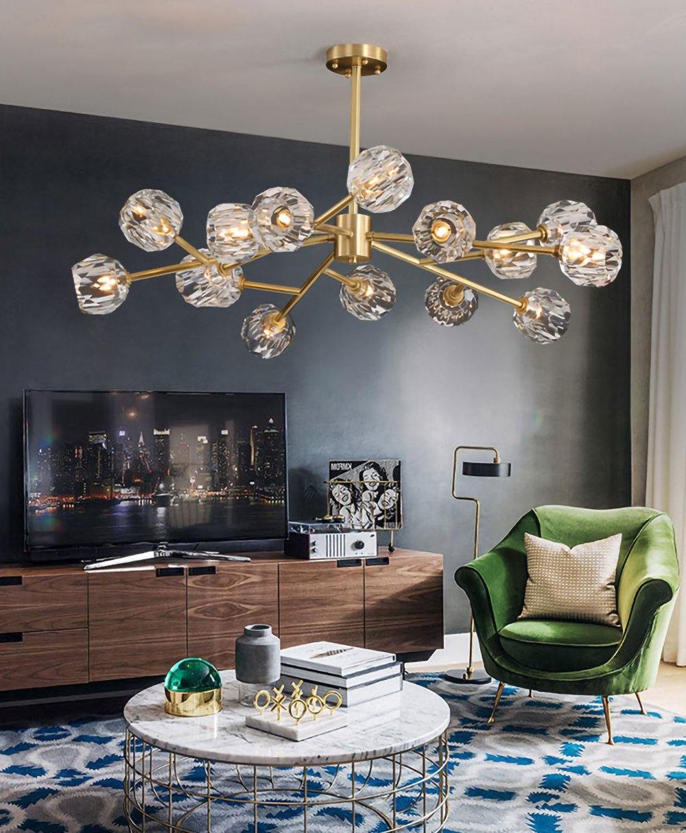 Lustra Pendant Lamp Crystal Ball Brass Cluster - Letslighting