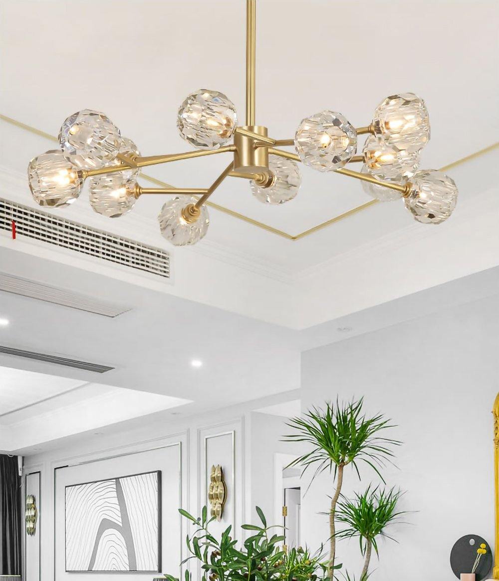 Lustra Pendant Lamp Crystal Ball Brass Cluster - Letslighting
