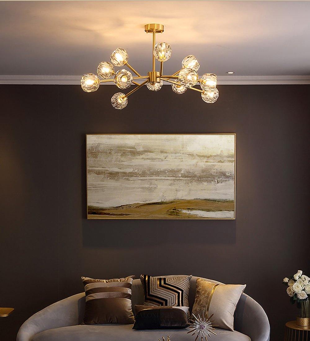 Lustra Pendant Lamp Crystal Ball Brass Cluster - Letslighting