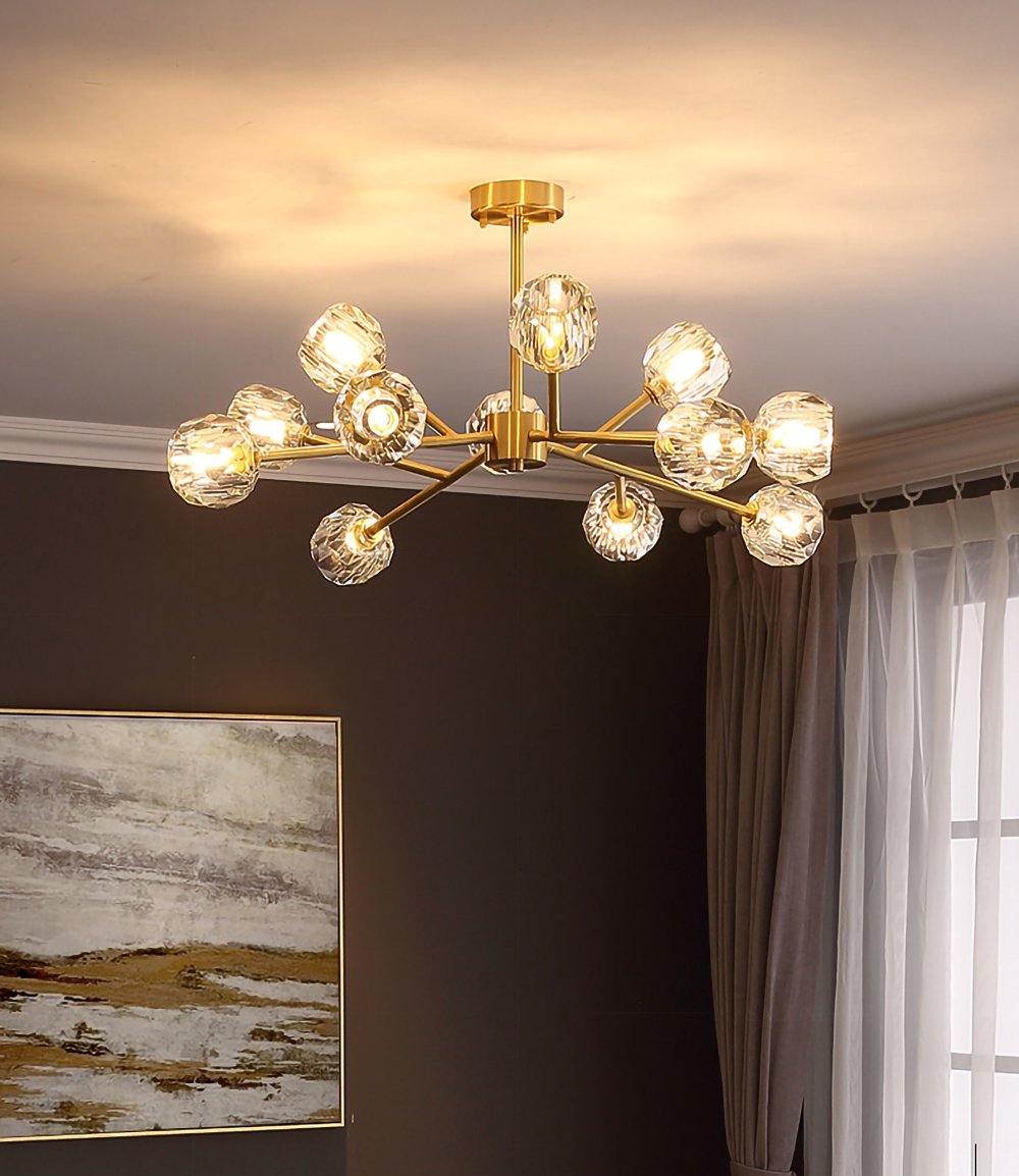 Lustra Pendant Lamp Crystal Ball Brass Cluster - Letslighting
