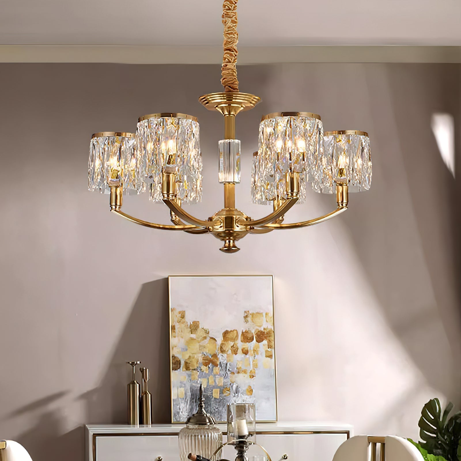 Amber Individual Creativity Column Brass Crystal Chandelier - Letslighting