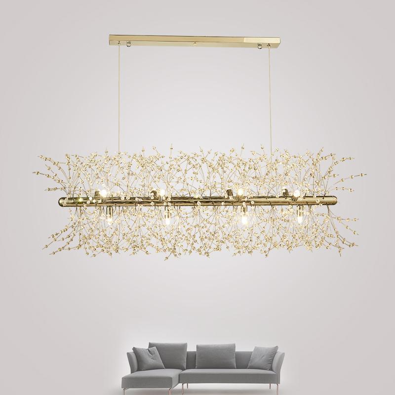 Lustra Chandelier Brass Linear Crystal Branch - Letslighting