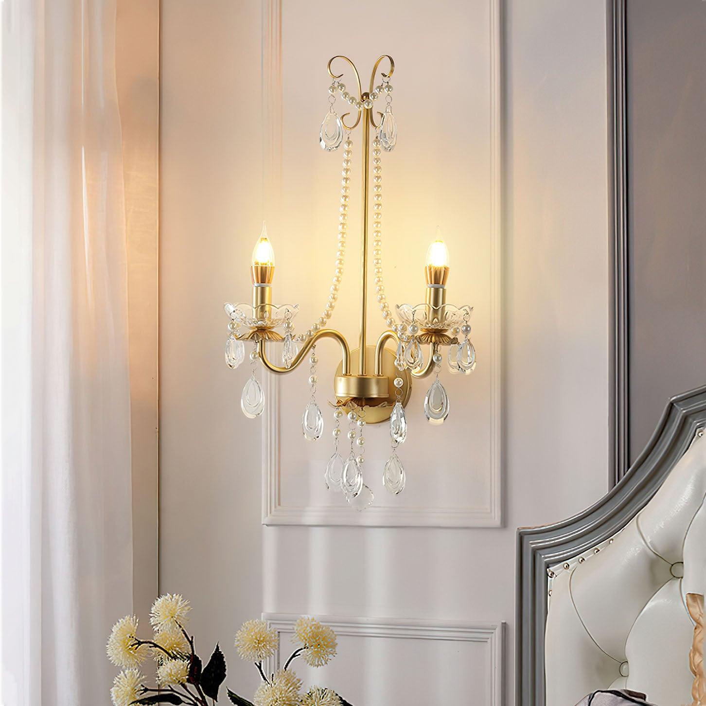 Nydoraris Elegance Pearl Chain Crystal Wall Lamp - Letslighting