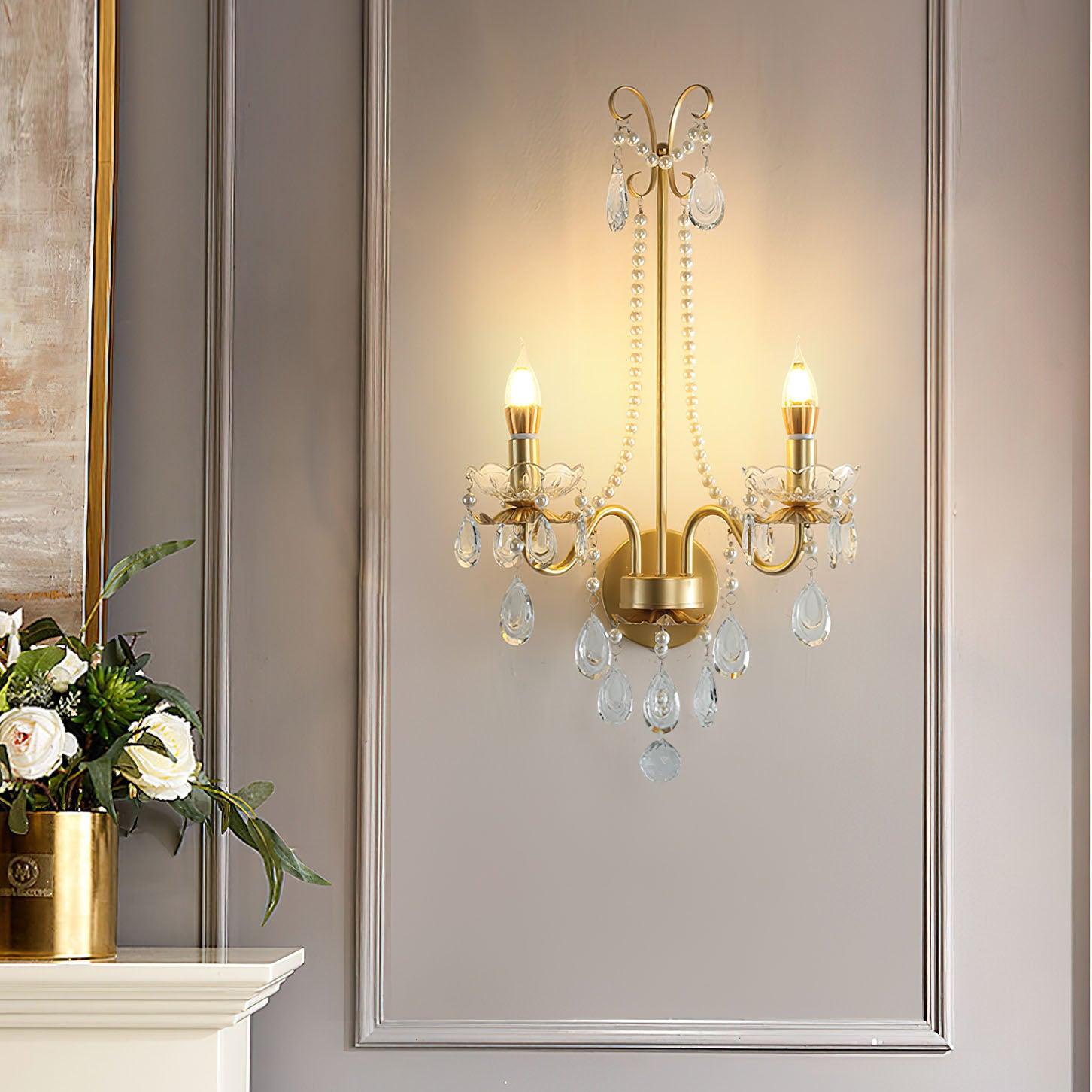 Nydoraris Elegance Pearl Chain Crystal Wall Lamp - Letslighting
