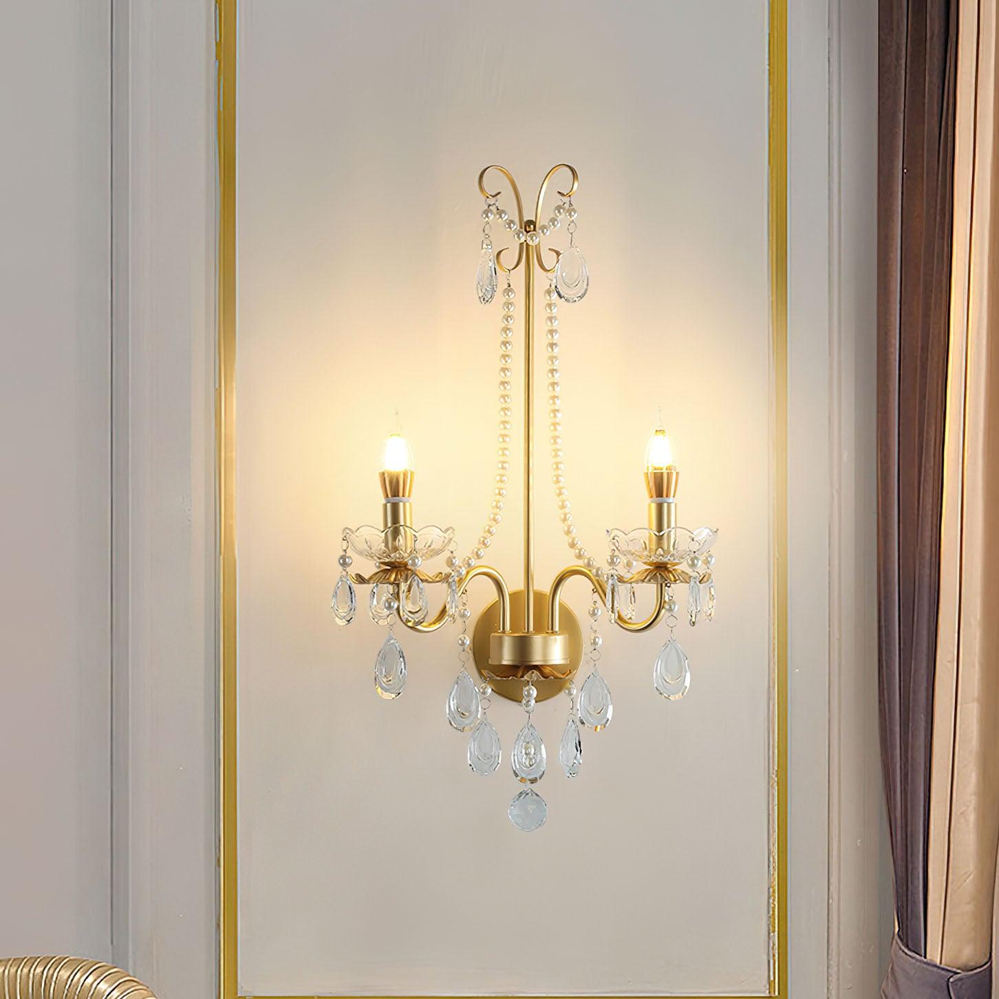 Nydoraris Elegance Pearl Chain Crystal Wall Lamp - Letslighting