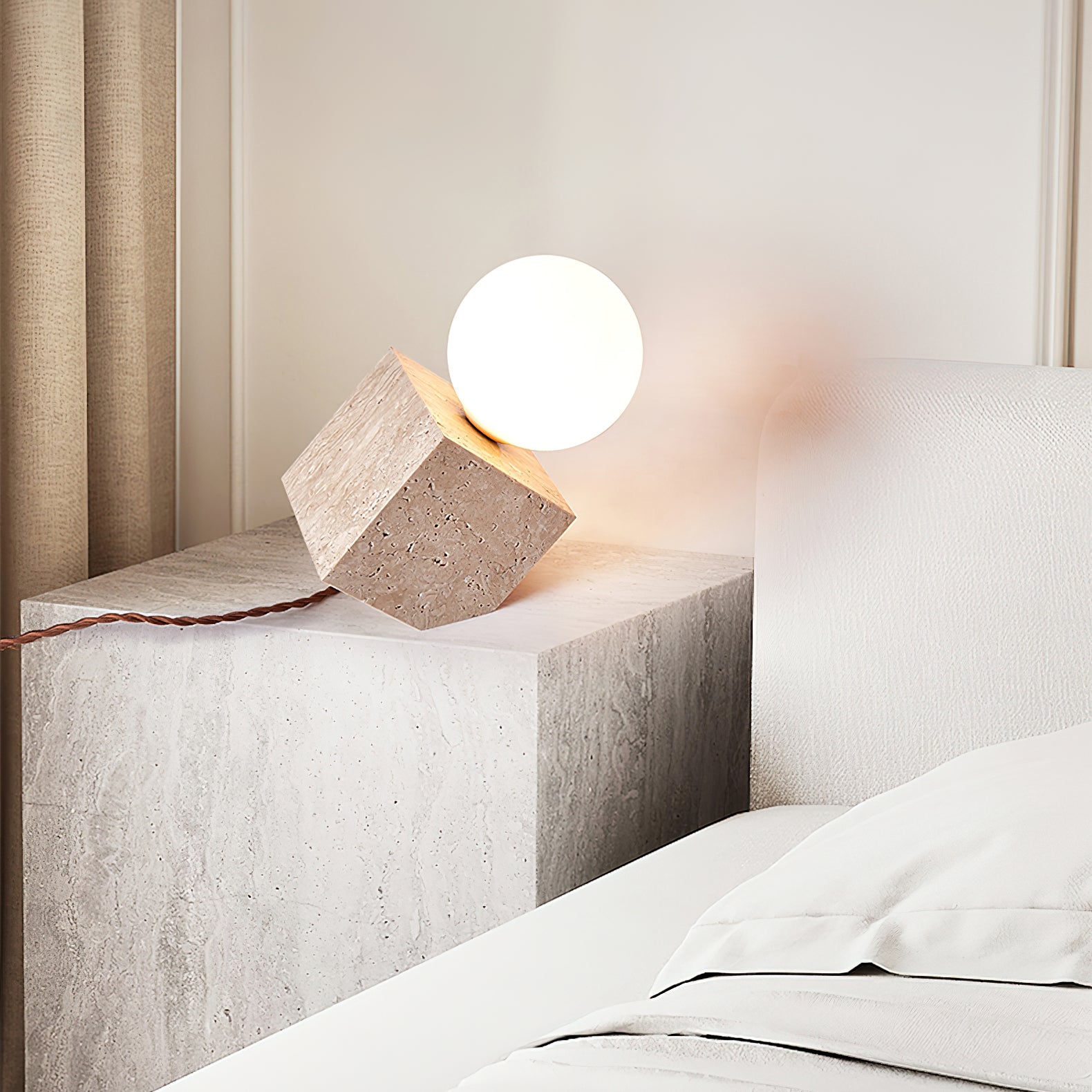Hexarae Geometric Travertine Table Lamp - Letslighting