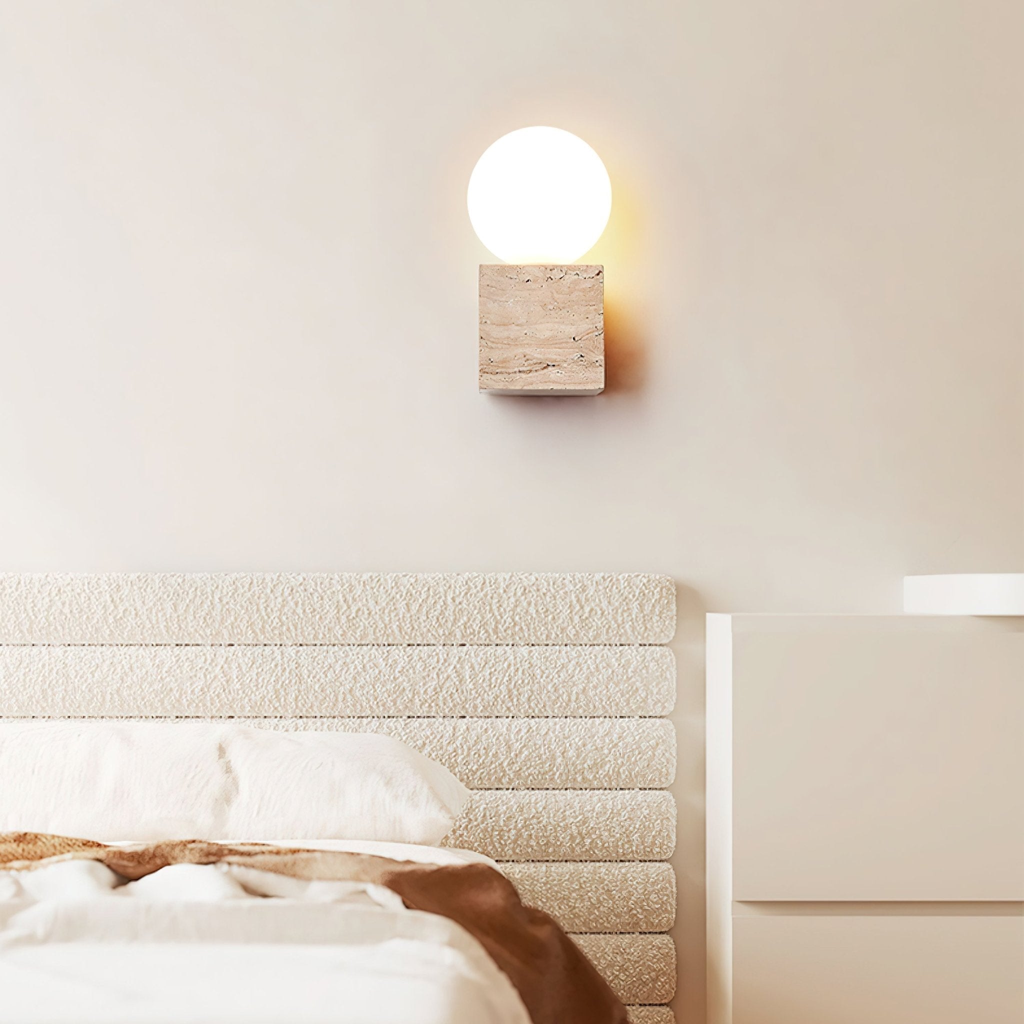 Eurlaean Cube-Base Travertine Wall Light - Letslighting