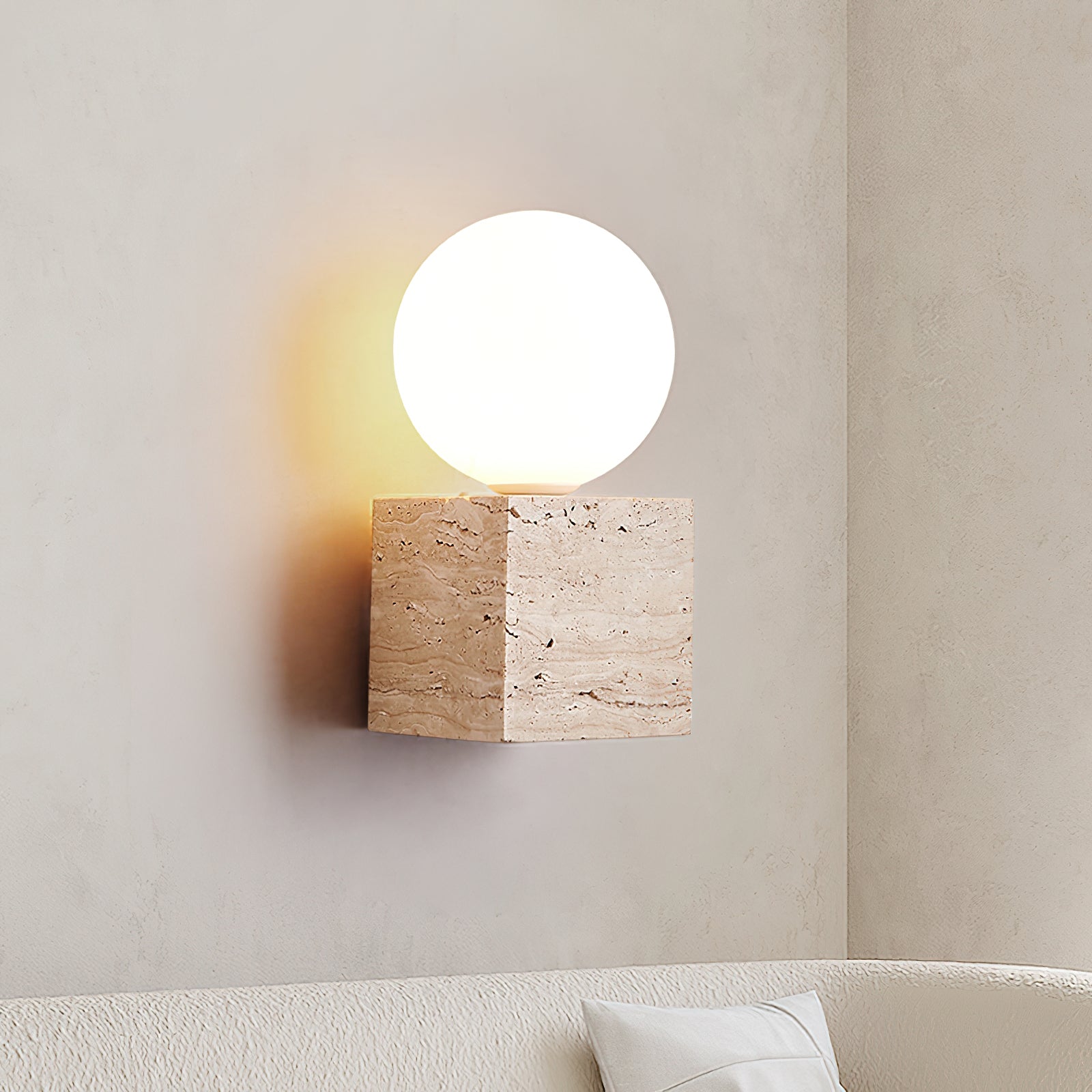 Eurlaean Cube-Base Travertine Wall Light - Letslighting