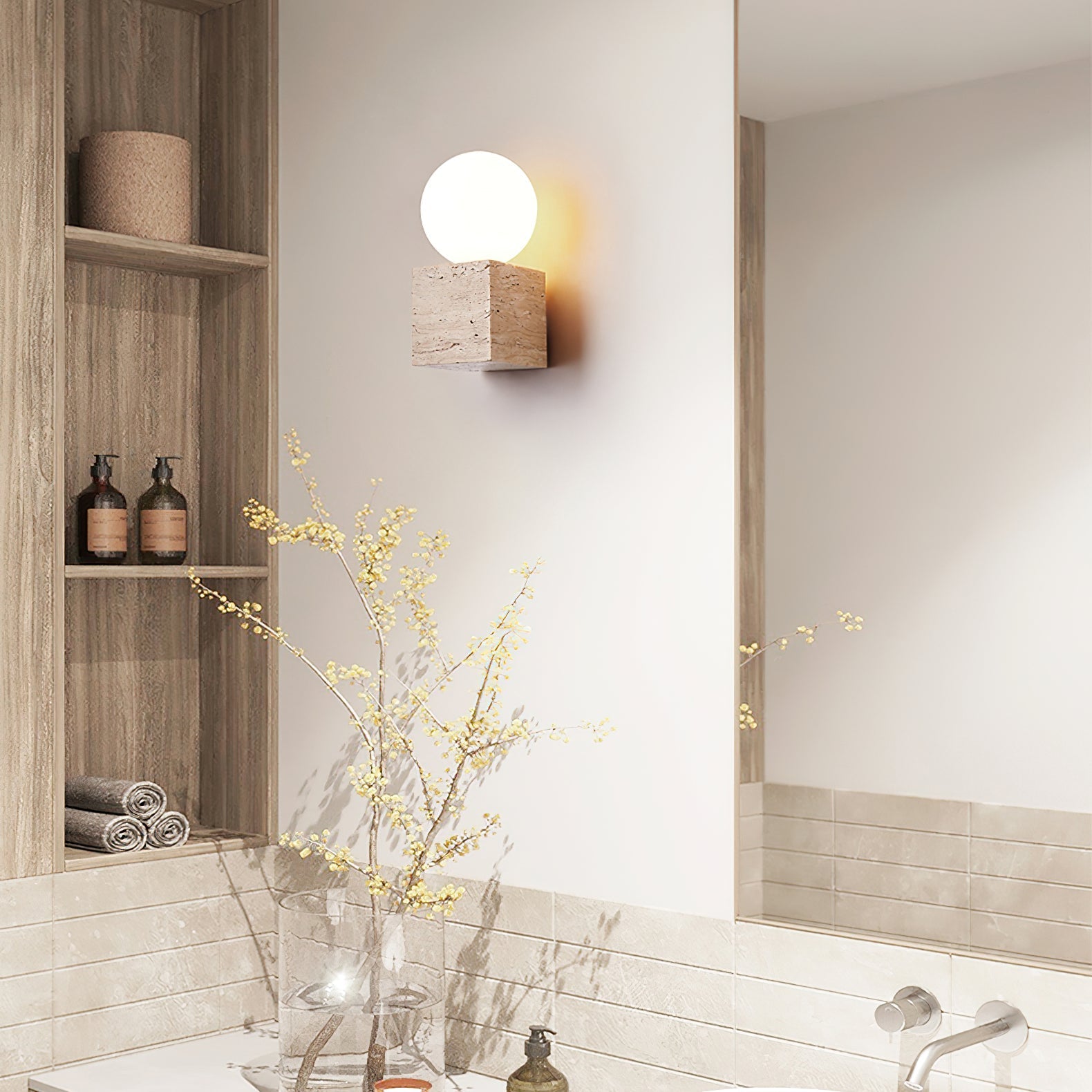Eurlaean Cube-Base Travertine Wall Light - Letslighting