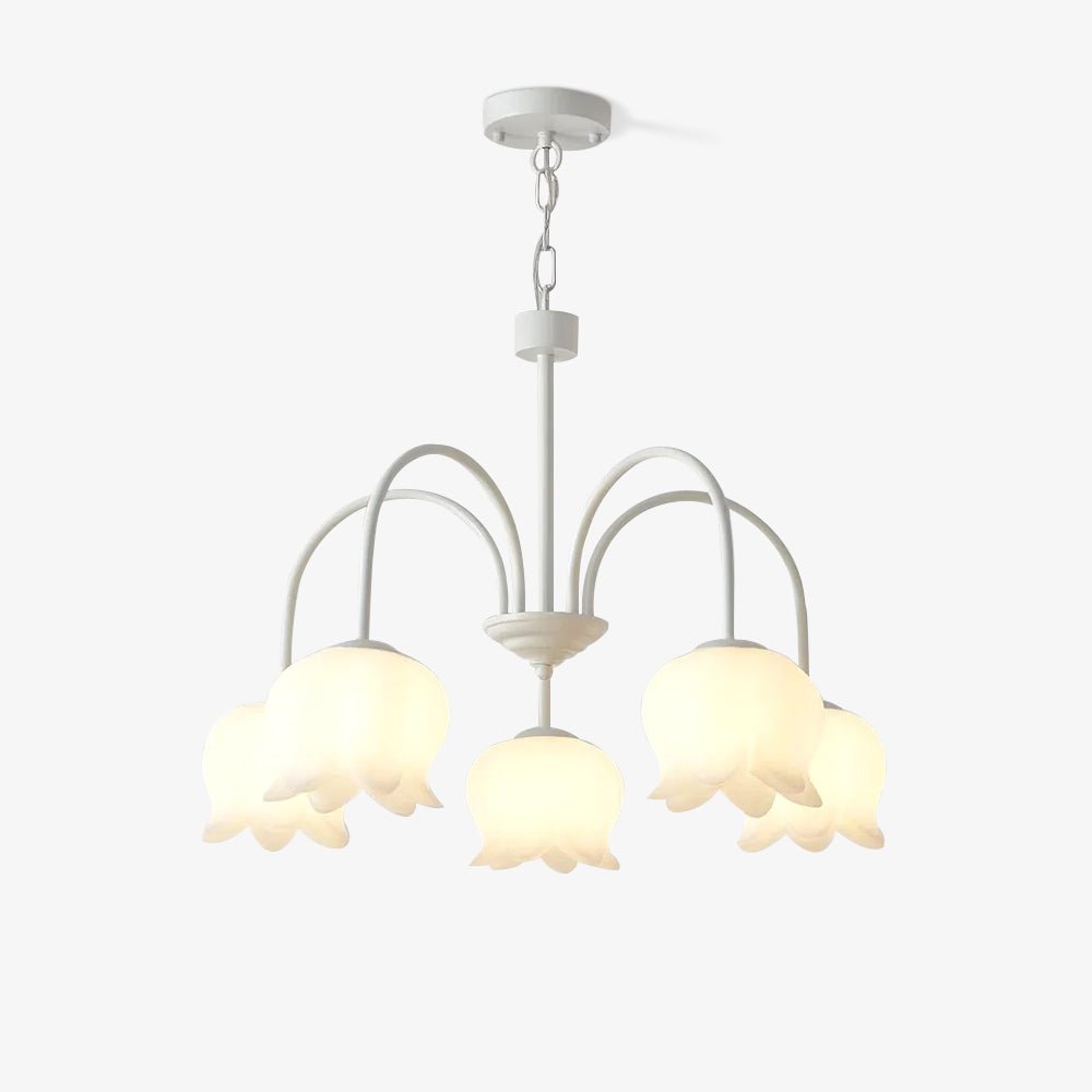 Lustra Chandelier Bell Shade Curved Arm White Floral Elegant - Letslighting
