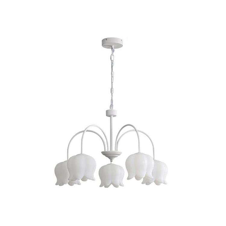 Lustra Chandelier Bell Shade Curved Arm White Floral Elegant - Letslighting