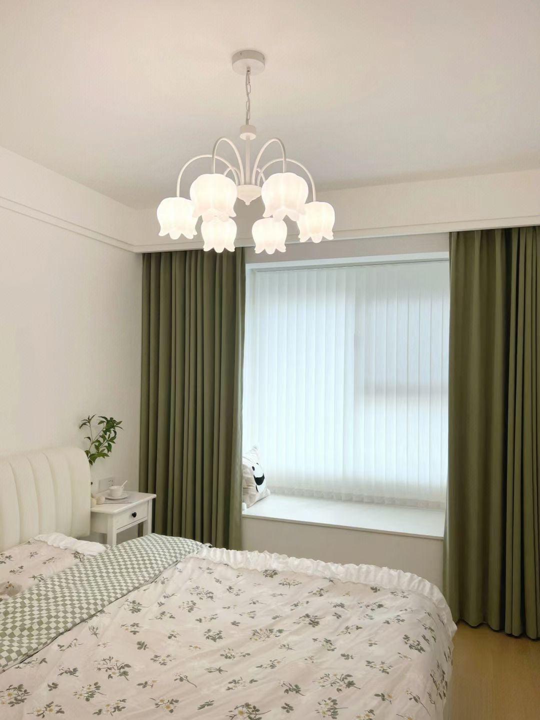 Lustra Chandelier Bell Shade Curved Arm White Floral Elegant - Letslighting