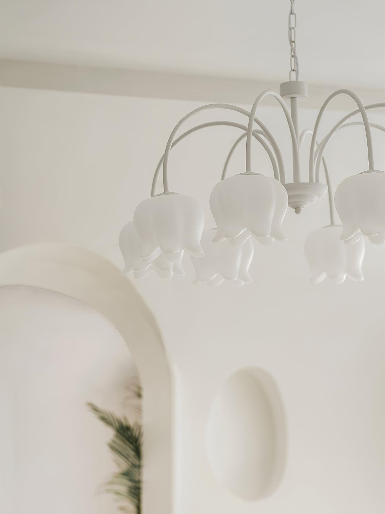 Lustra Chandelier Bell Shade Curved Arm White Floral Elegant - Letslighting