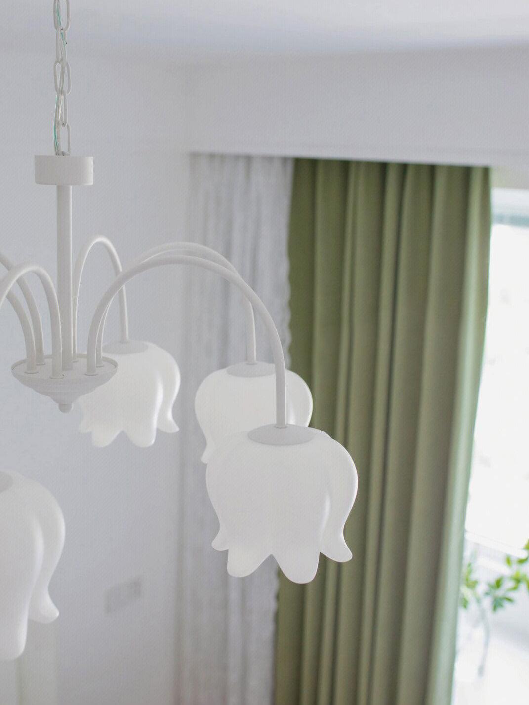 Lustra Chandelier Bell Shade Curved Arm White Floral Elegant - Letslighting