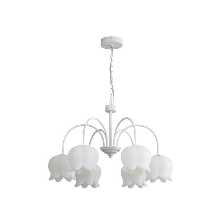 Lustra Chandelier Bell Shade Curved Arm White Floral Elegant - Letslighting