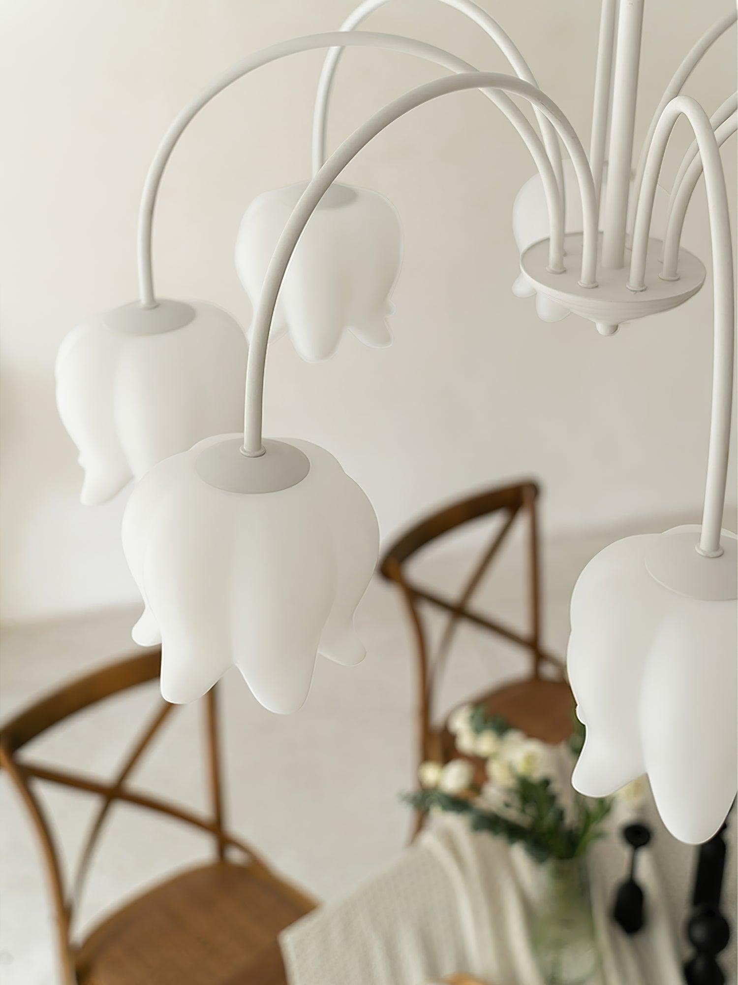 Lustra Chandelier Bell Shade Curved Arm White Floral Elegant - Letslighting