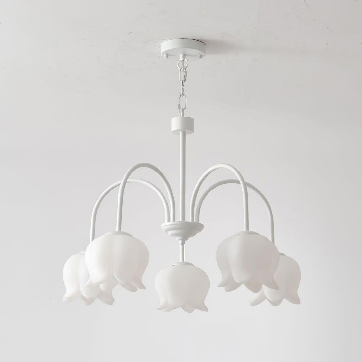 Lustra Chandelier Bell Shade Curved Arm White Floral Elegant - Letslighting