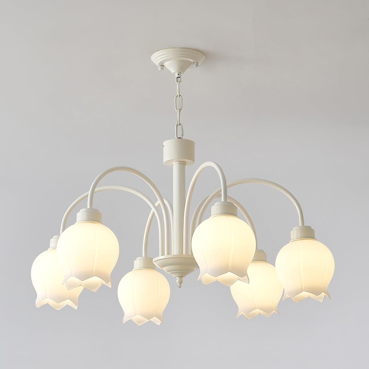 Lustra Chandelier Bell Shade Curved Arm White Floral Elegant - Letslighting