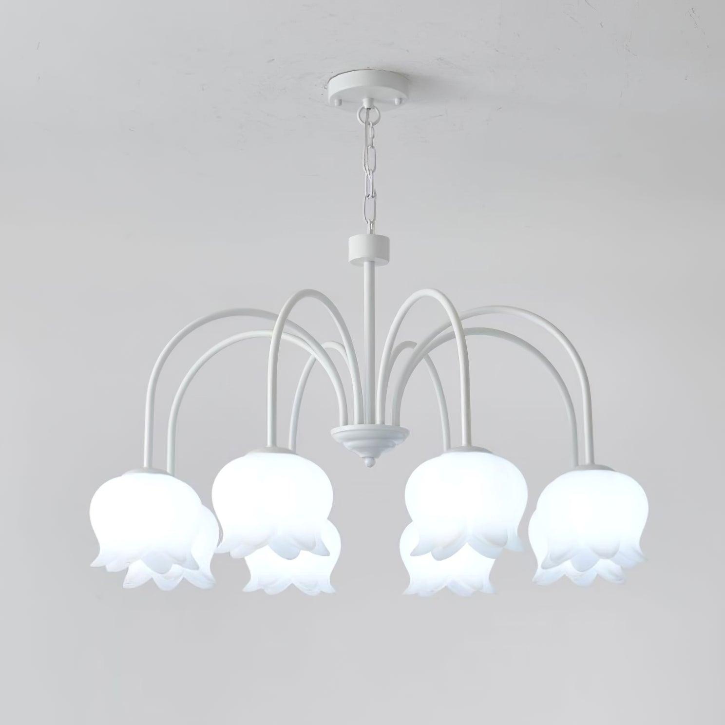 Lustra Chandelier Bell Shade Curved Arm White Floral Elegant - Letslighting