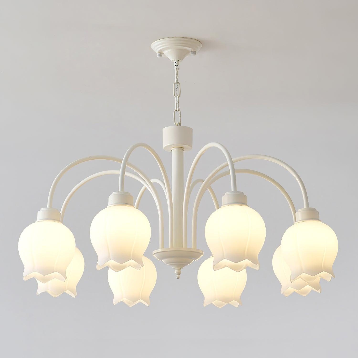 Lustra Chandelier Bell Shade Curved Arm White Floral Elegant - Letslighting