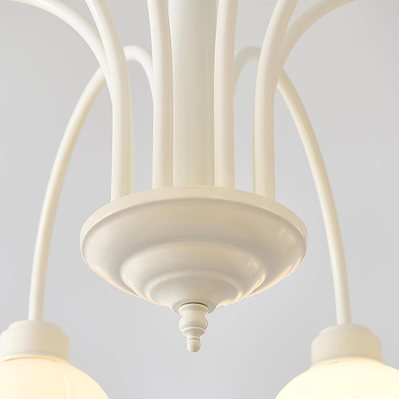Lustra Chandelier Bell Shade Curved Arm White Floral Elegant - Letslighting